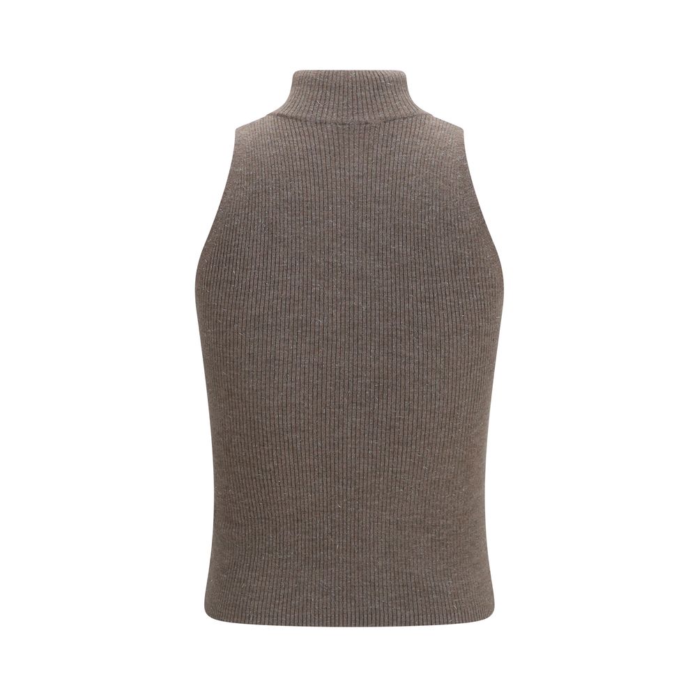 Brown Cashmere Sleeveless Jacket