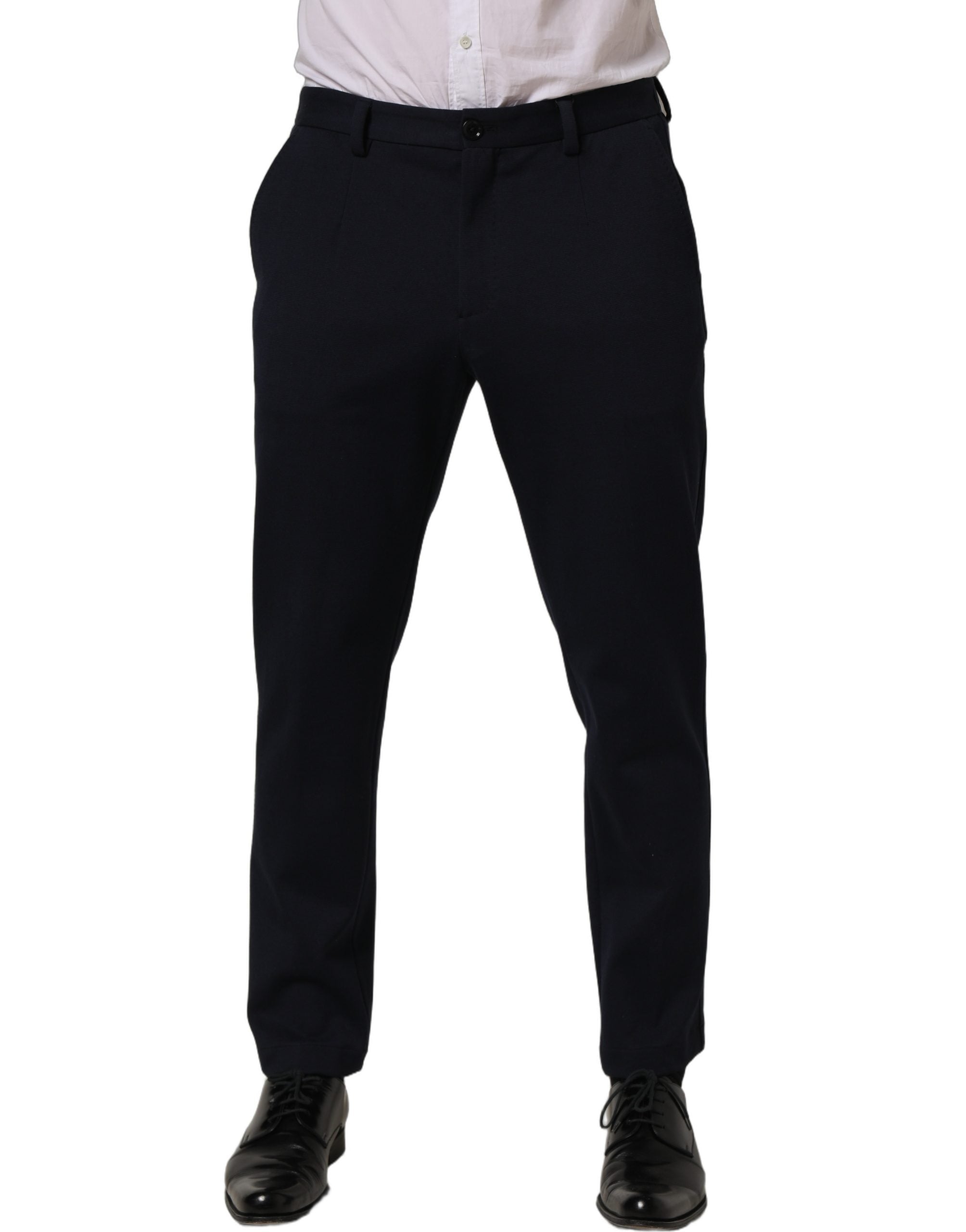 Black Cotton Tapered Leg Dress Trouser Pants