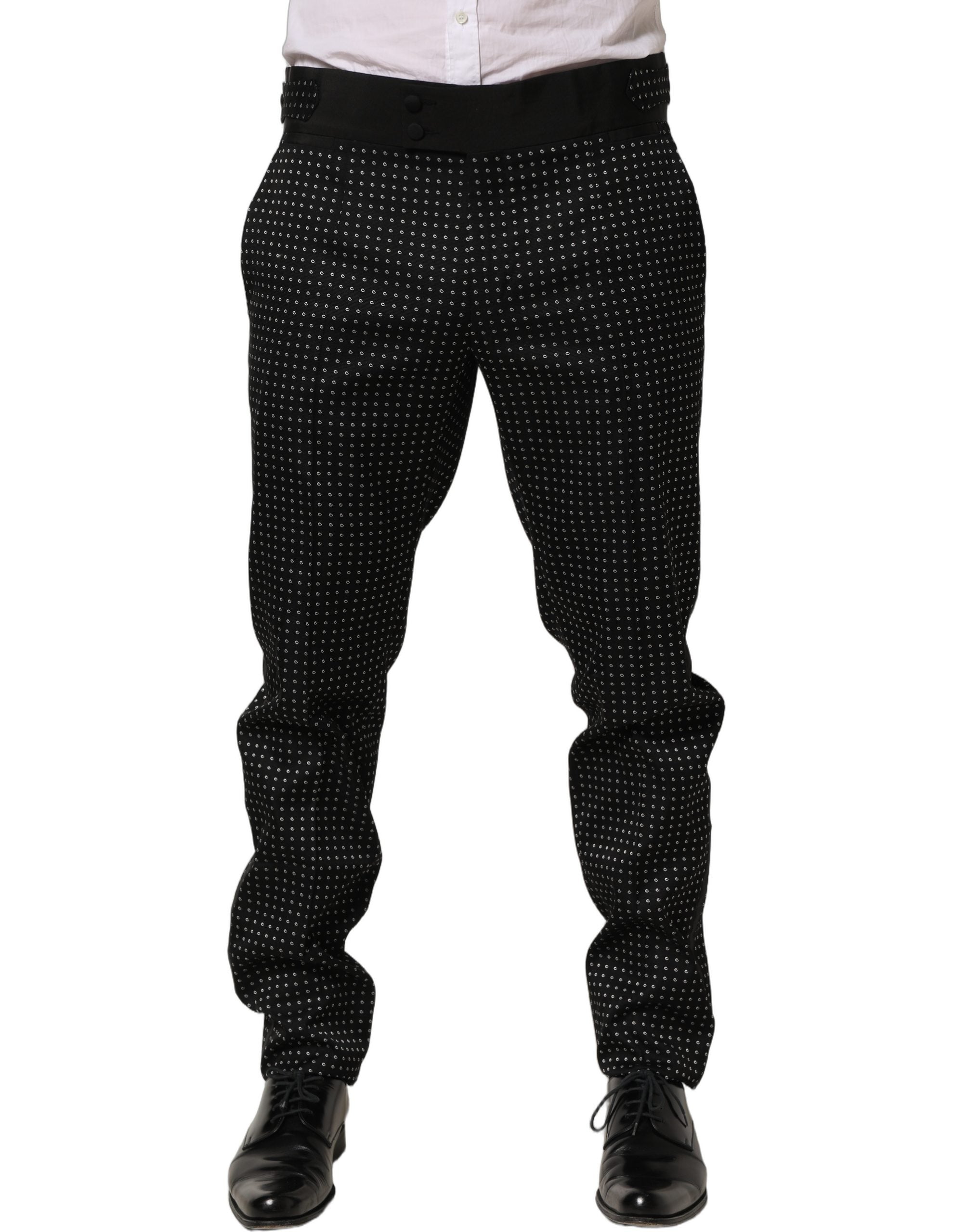 Black Polka Dot Cotton Dress Trouser Pants