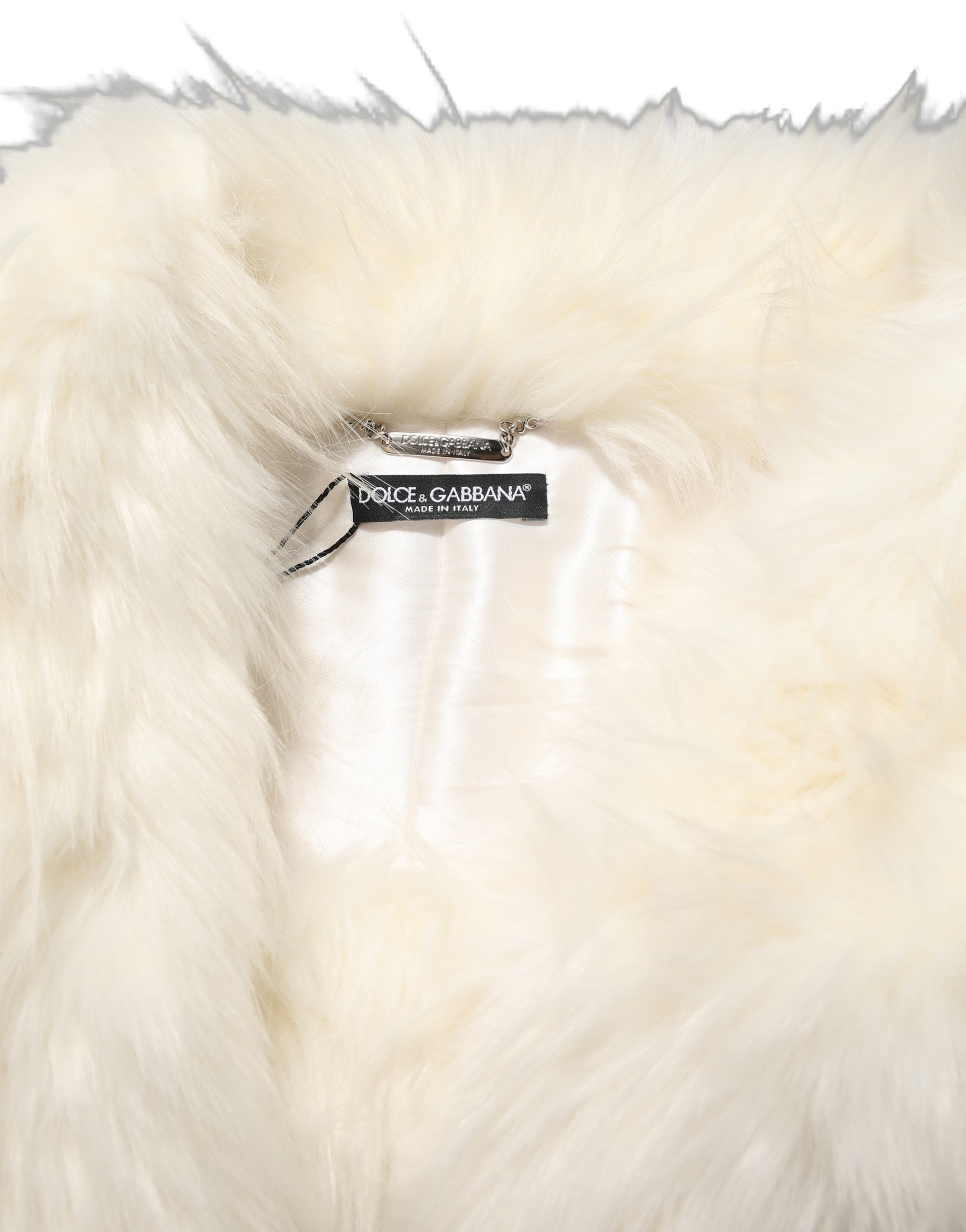 White Faux Fur Long Sleeves Coat Jacket