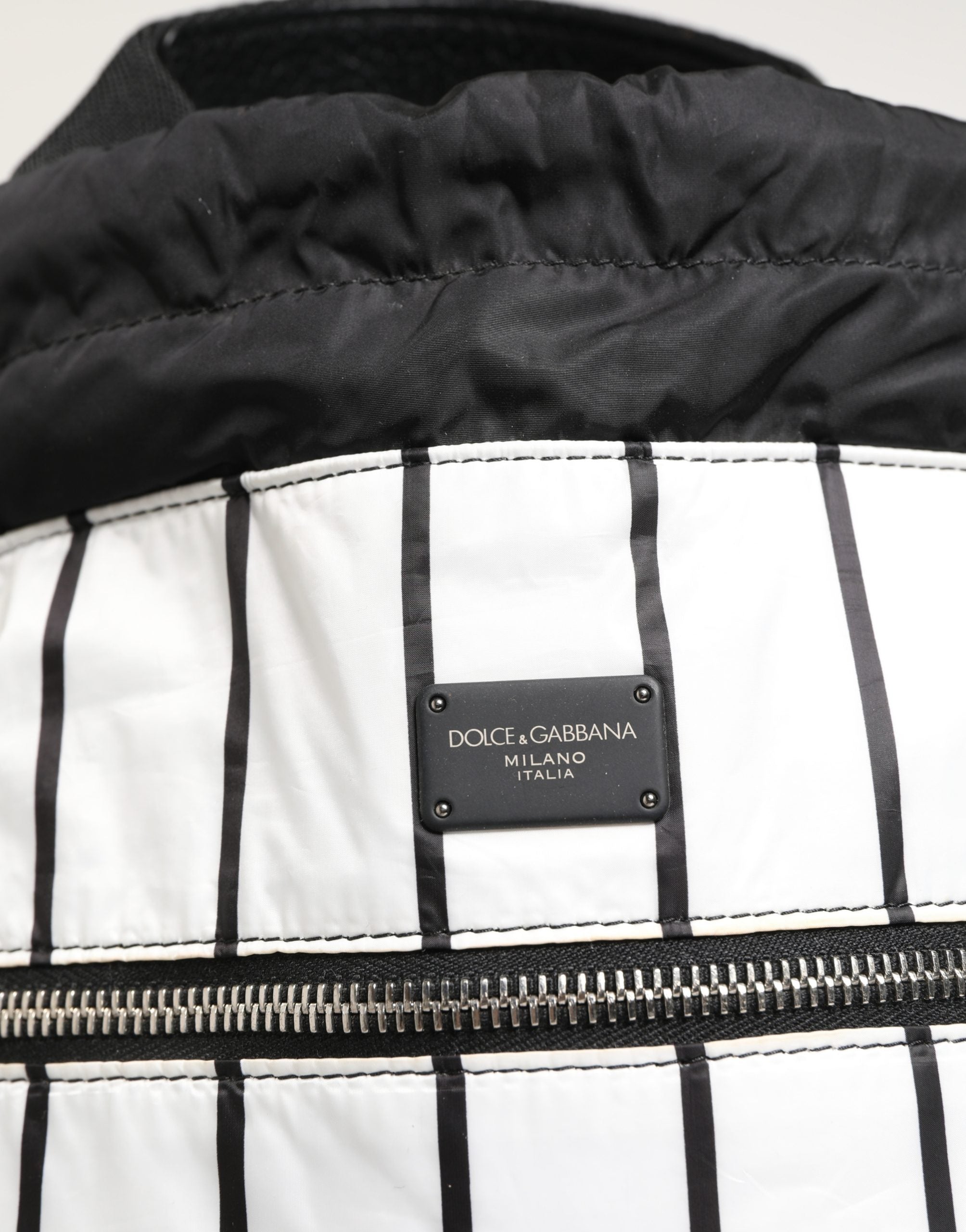 Black White Striped Polyester Drawstring Backpack Men Bag