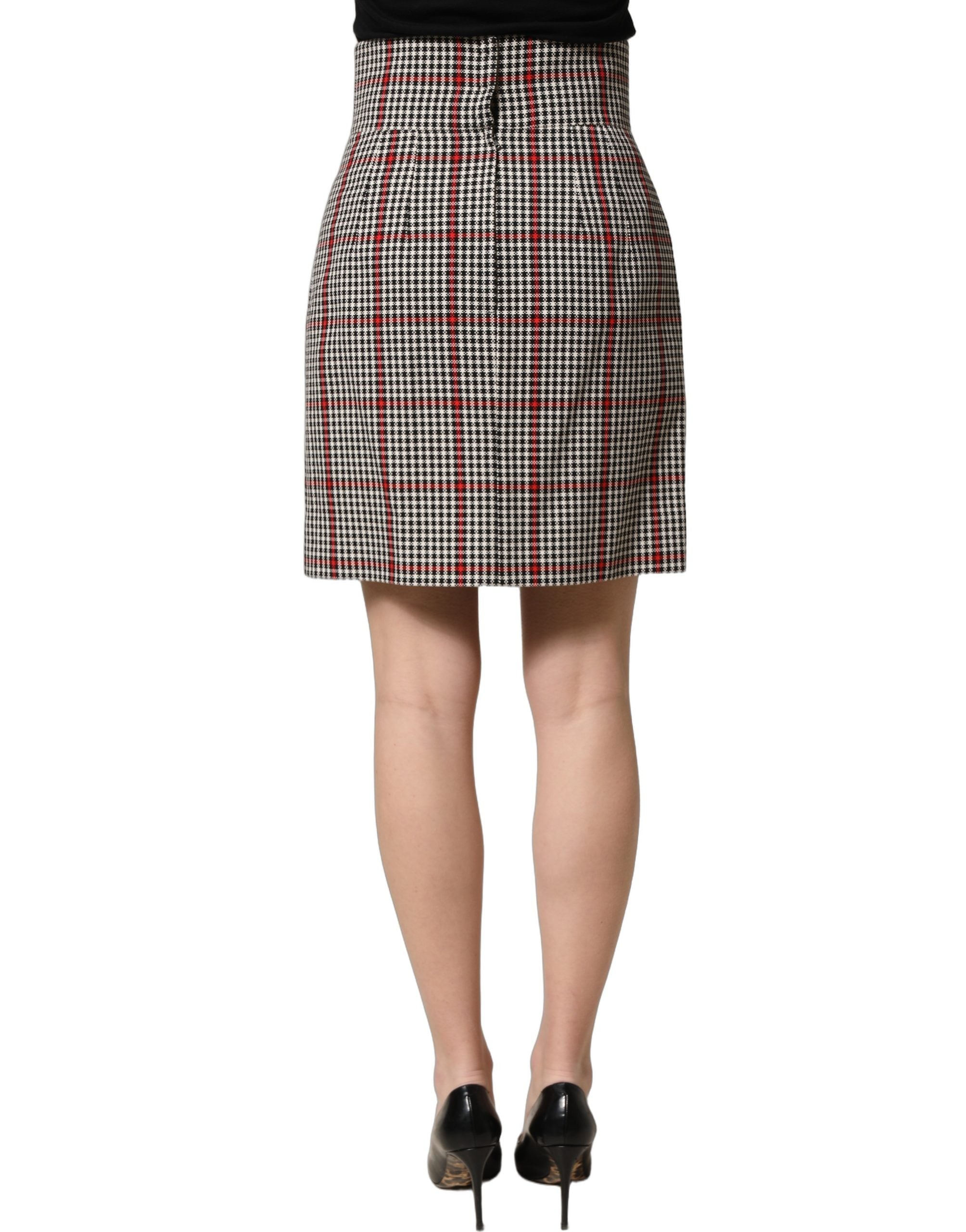 Gray Checkered High Waist A-line Mini Skirt