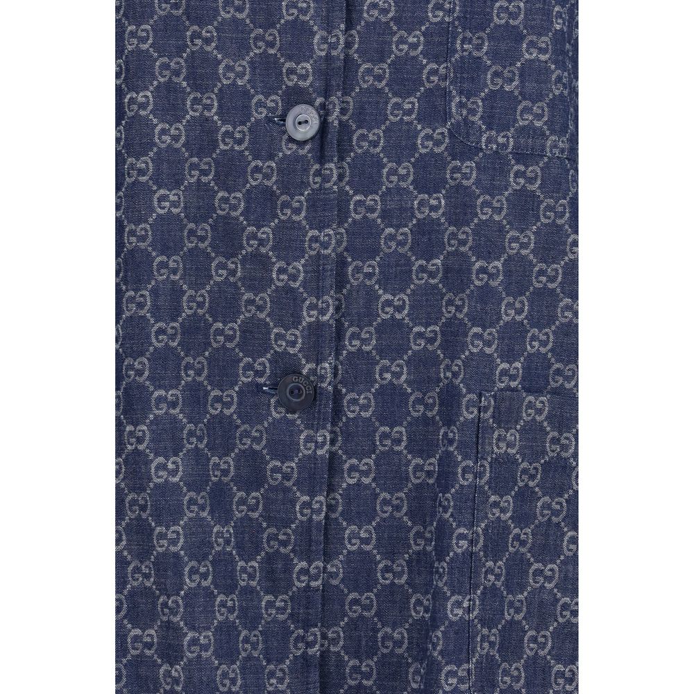 Blue Cotton Full-Length Jacket