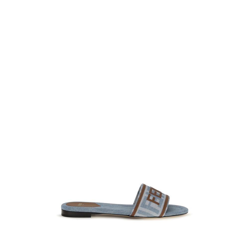Blue Cotton Flat Sandals