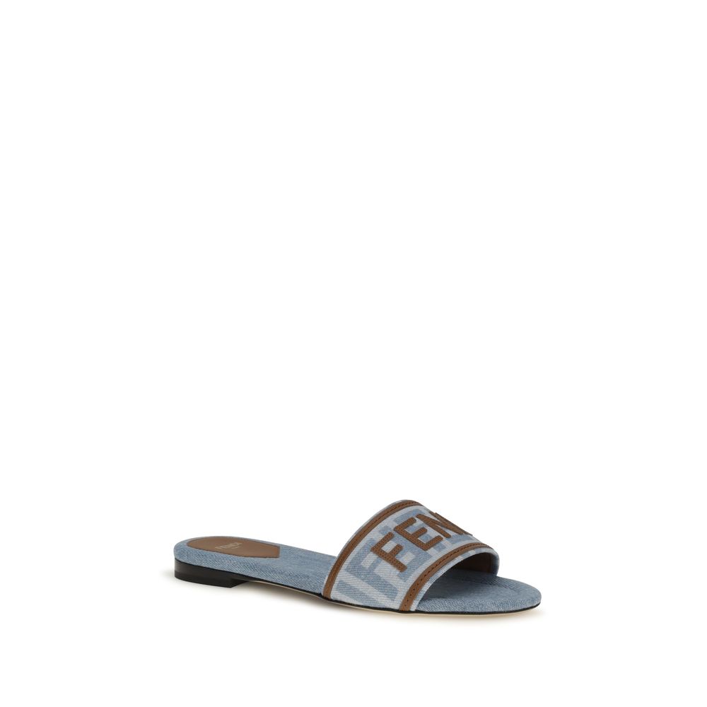 Blue Cotton Flat Sandals