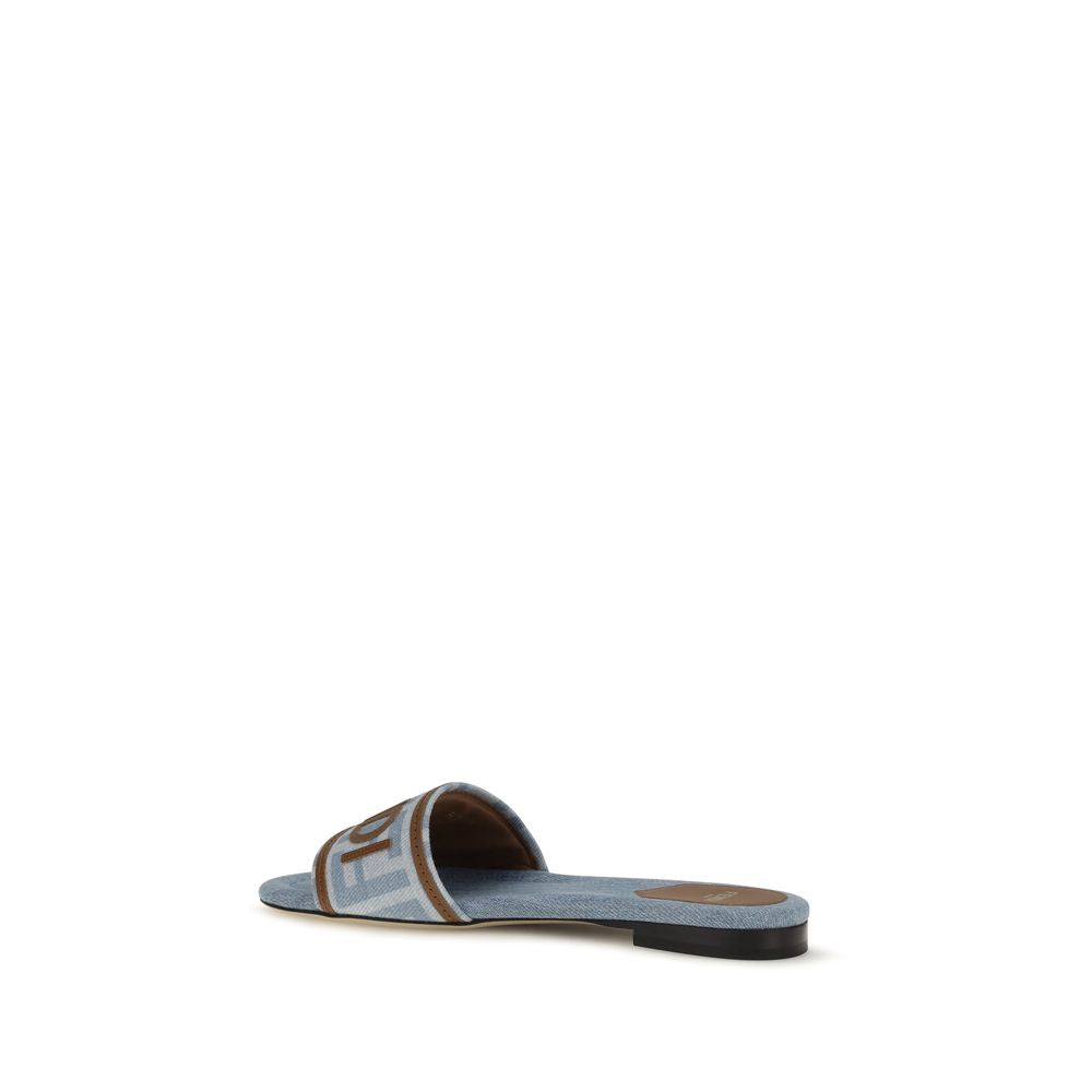 Blue Cotton Flat Sandals