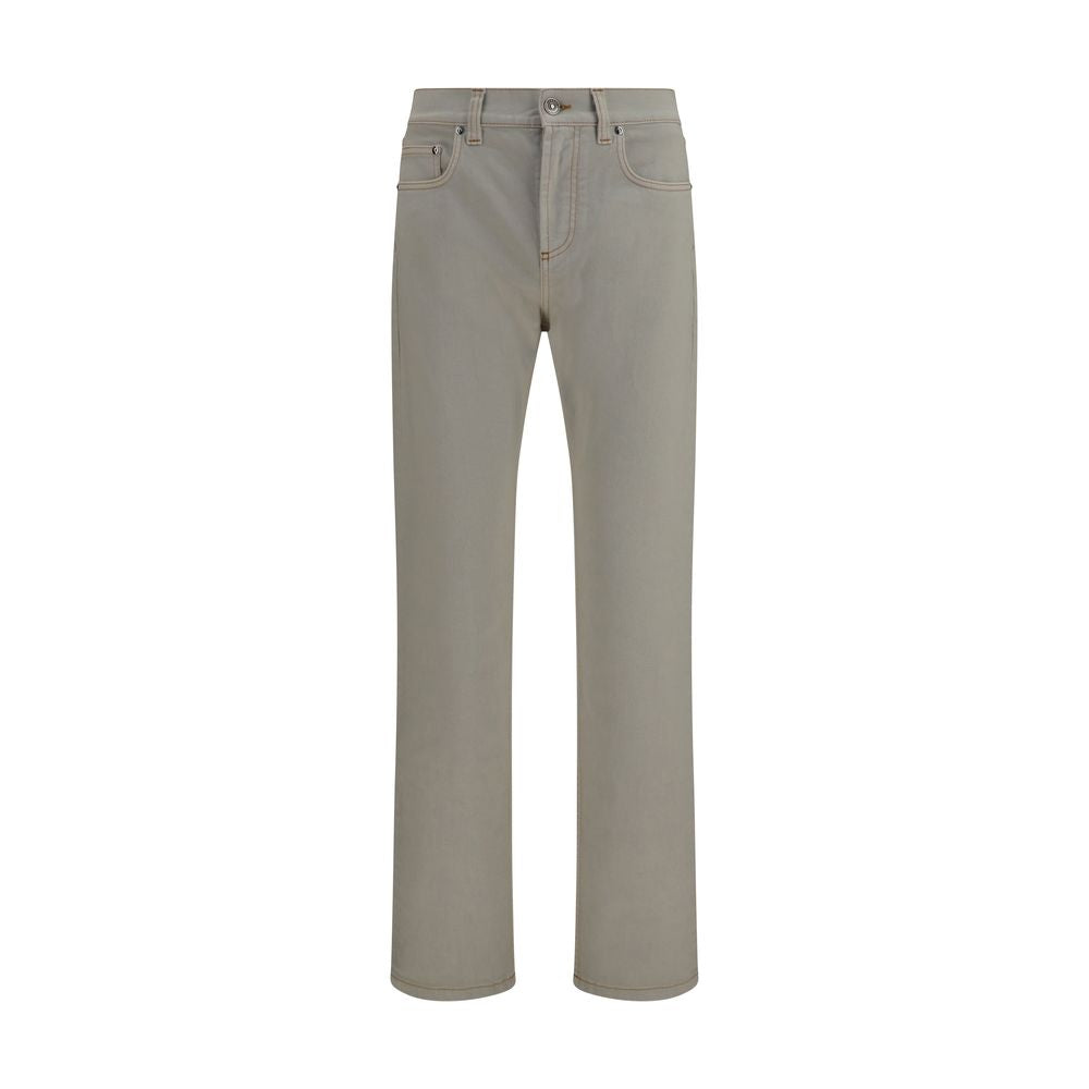 Beige Cotton Tapered Jeans