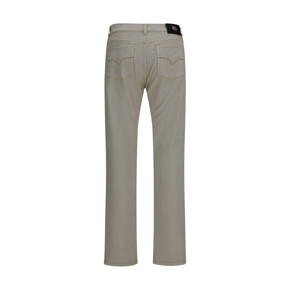 Beige Cotton Tapered Jeans