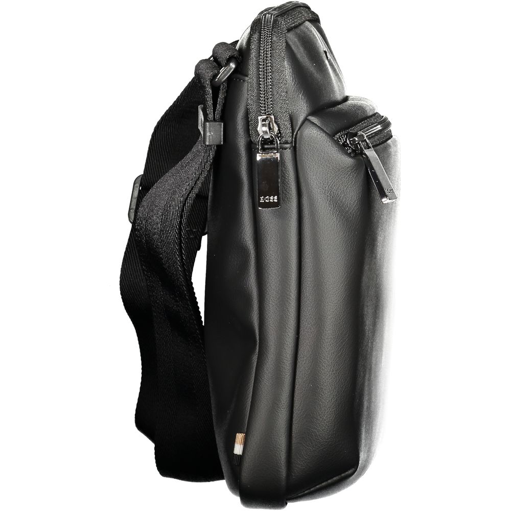 Black Polyurethane Men's Shoulder Bag