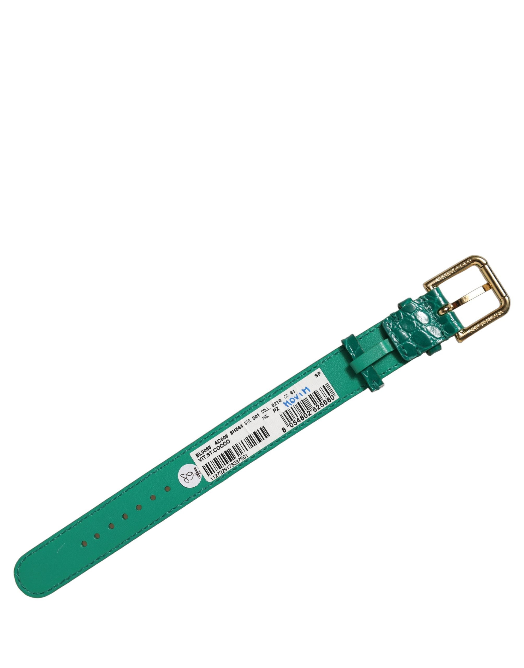 Green Embossed Leather Gold Buckle Belt Strap Bracelet