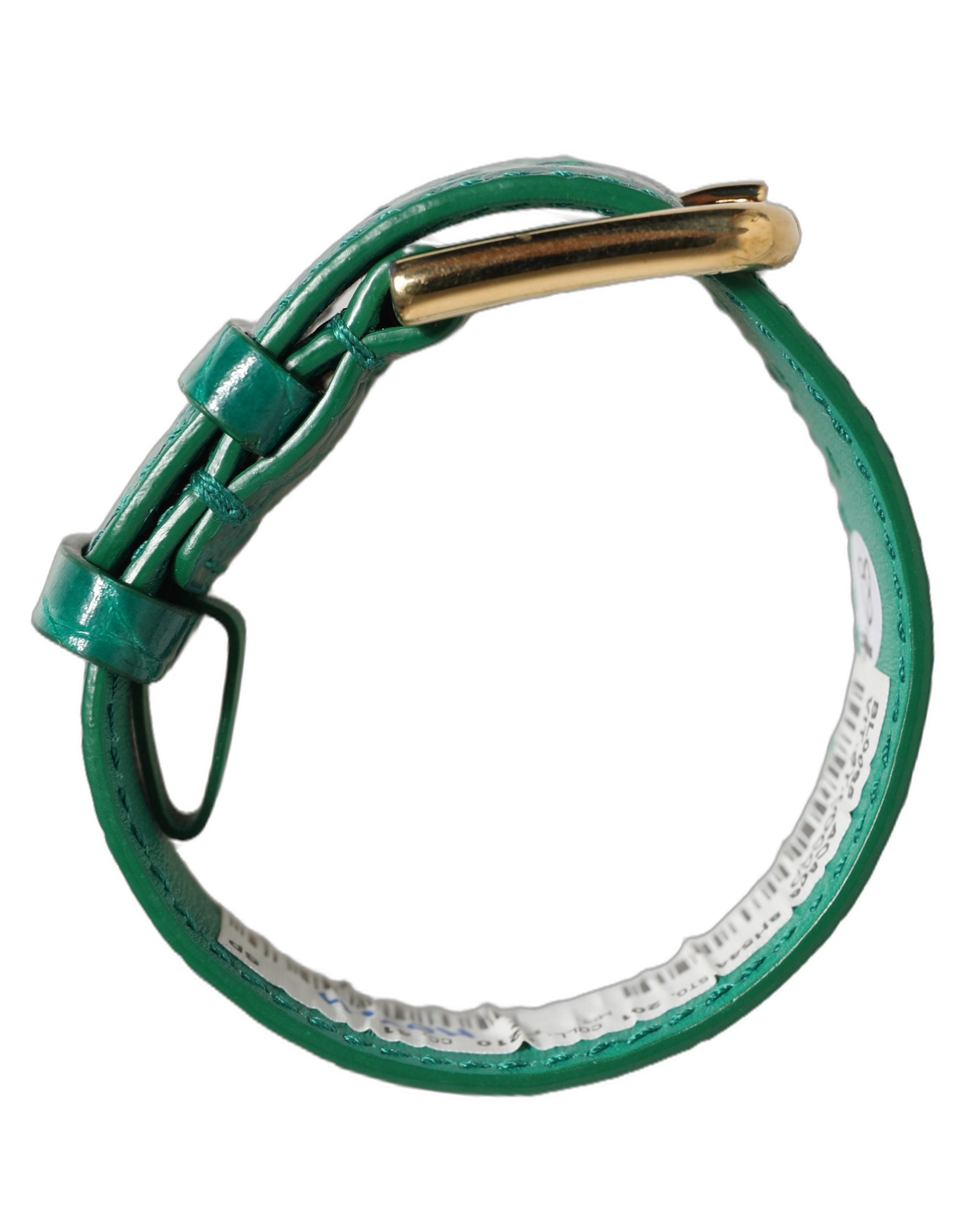 Green Embossed Leather Gold Buckle Belt Strap Bracelet