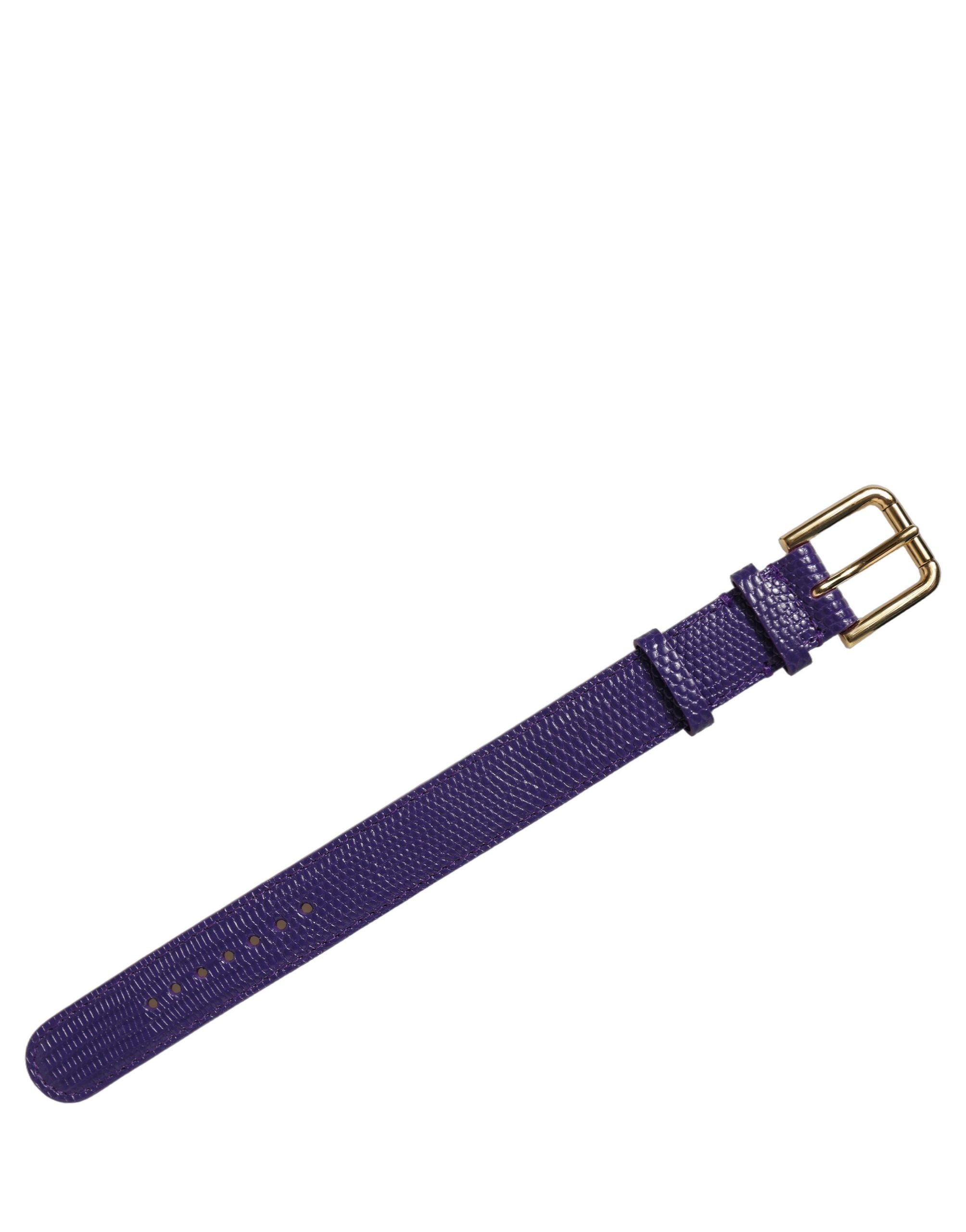 Violet Textured Leather Gold Buckle Belt Strap Bracelet