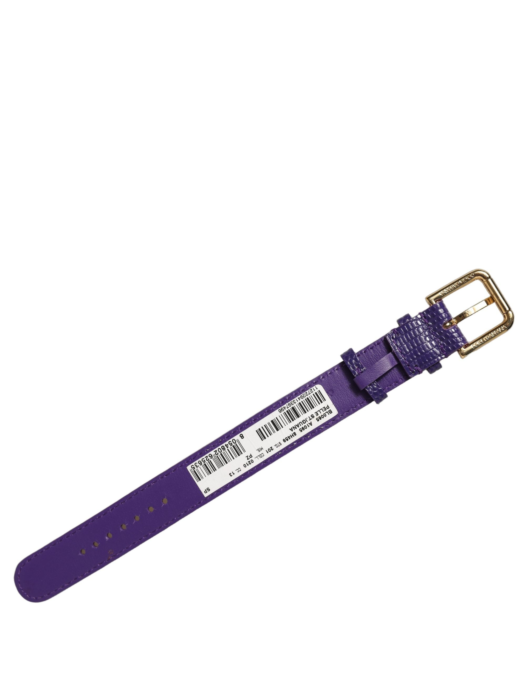 Violet Textured Leather Gold Buckle Belt Strap Bracelet