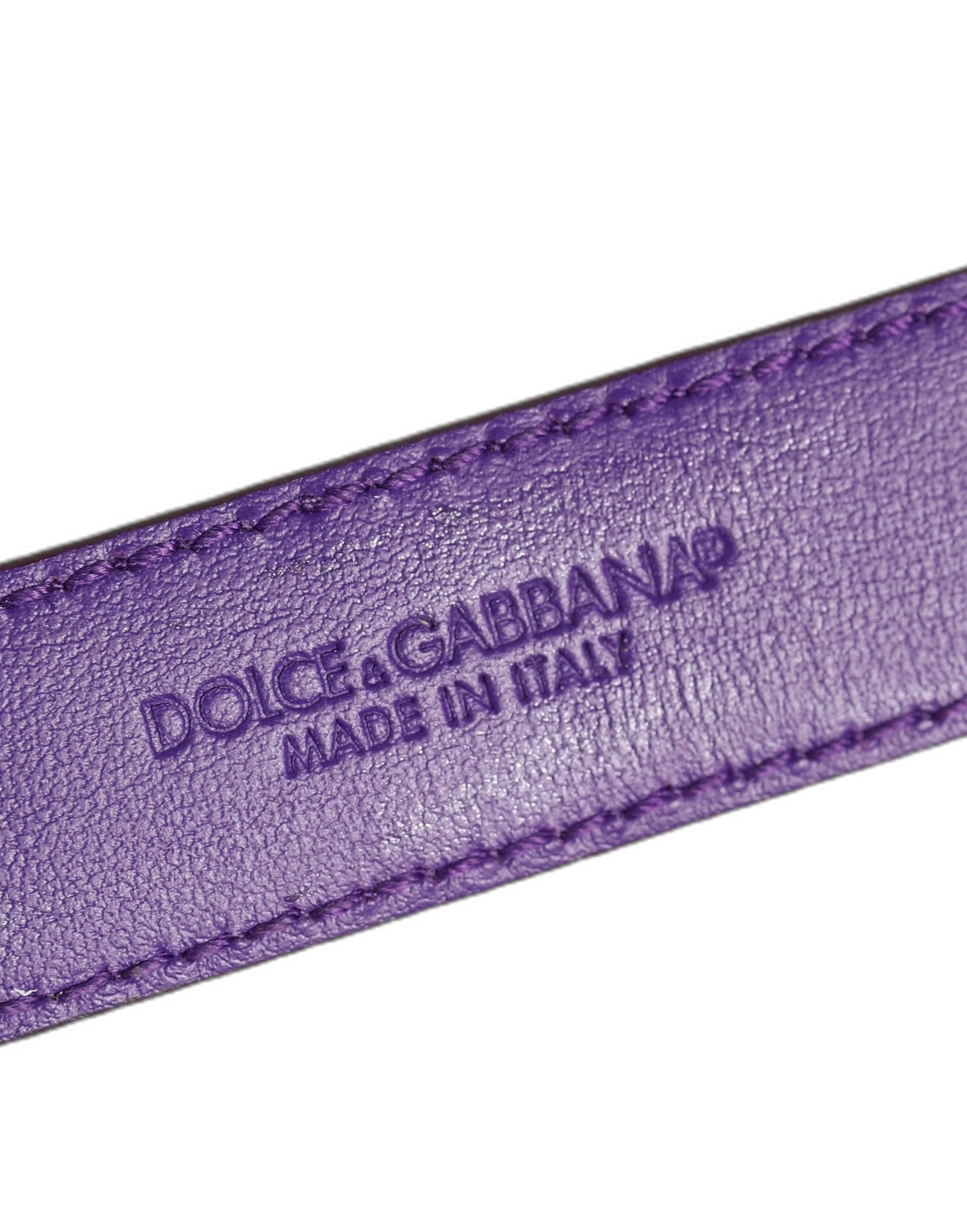 Violet Embossed Leather Gold Buckle Belt Strap Bracelet