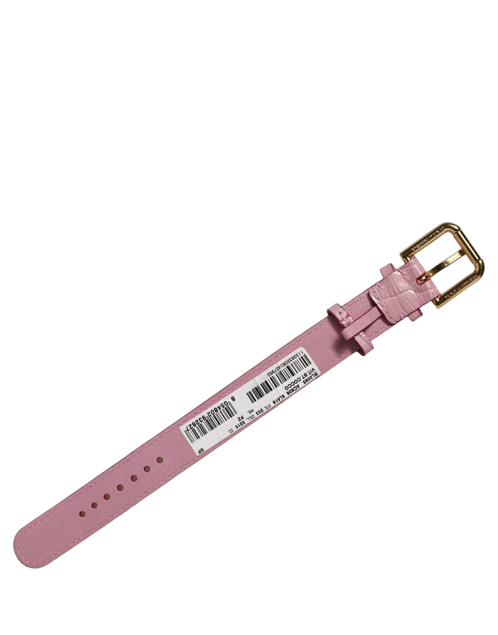 Pink Embossed Leather Gold Buckle Belt Strap Bracelet