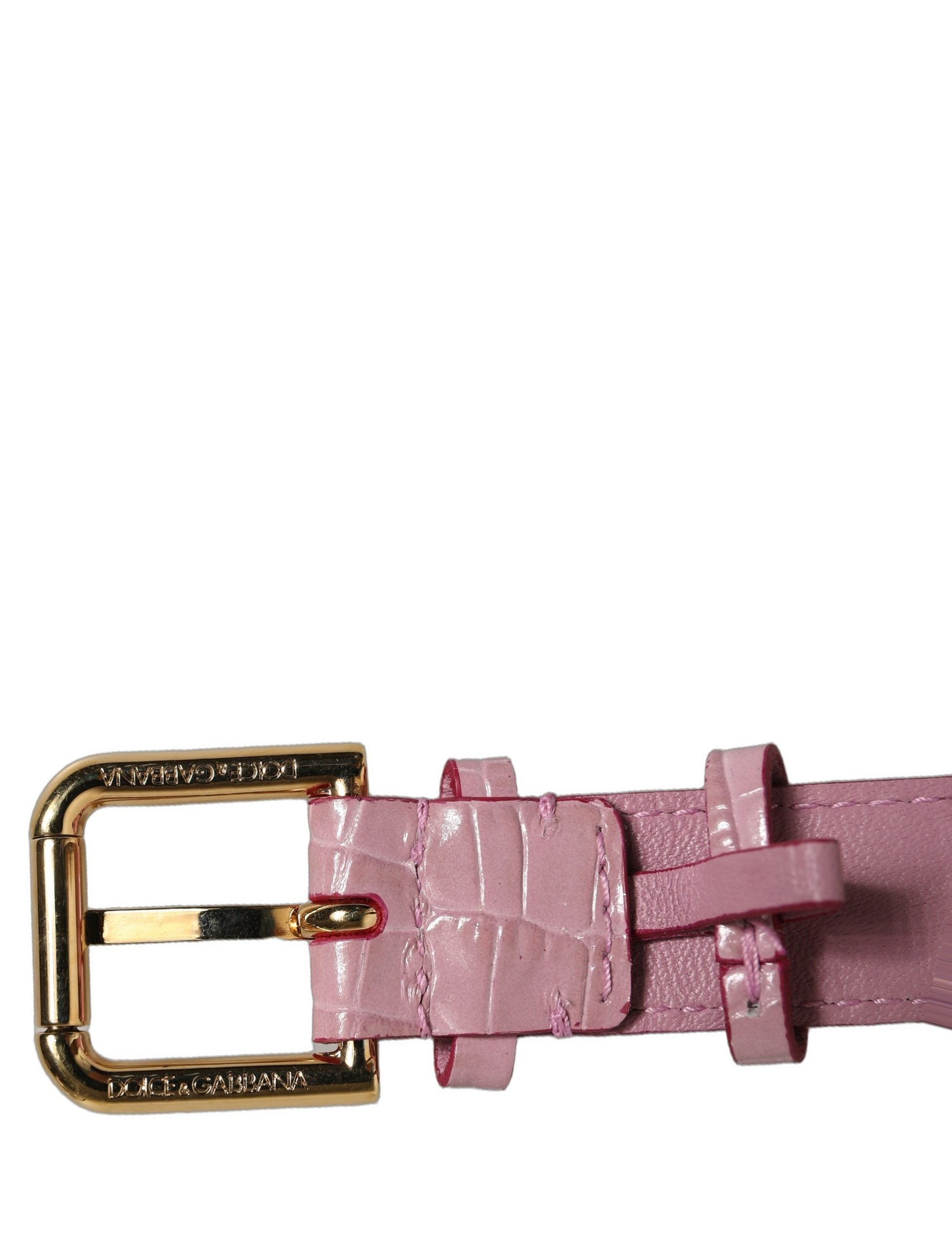 Pink Embossed Leather Gold Buckle Belt Strap Bracelet