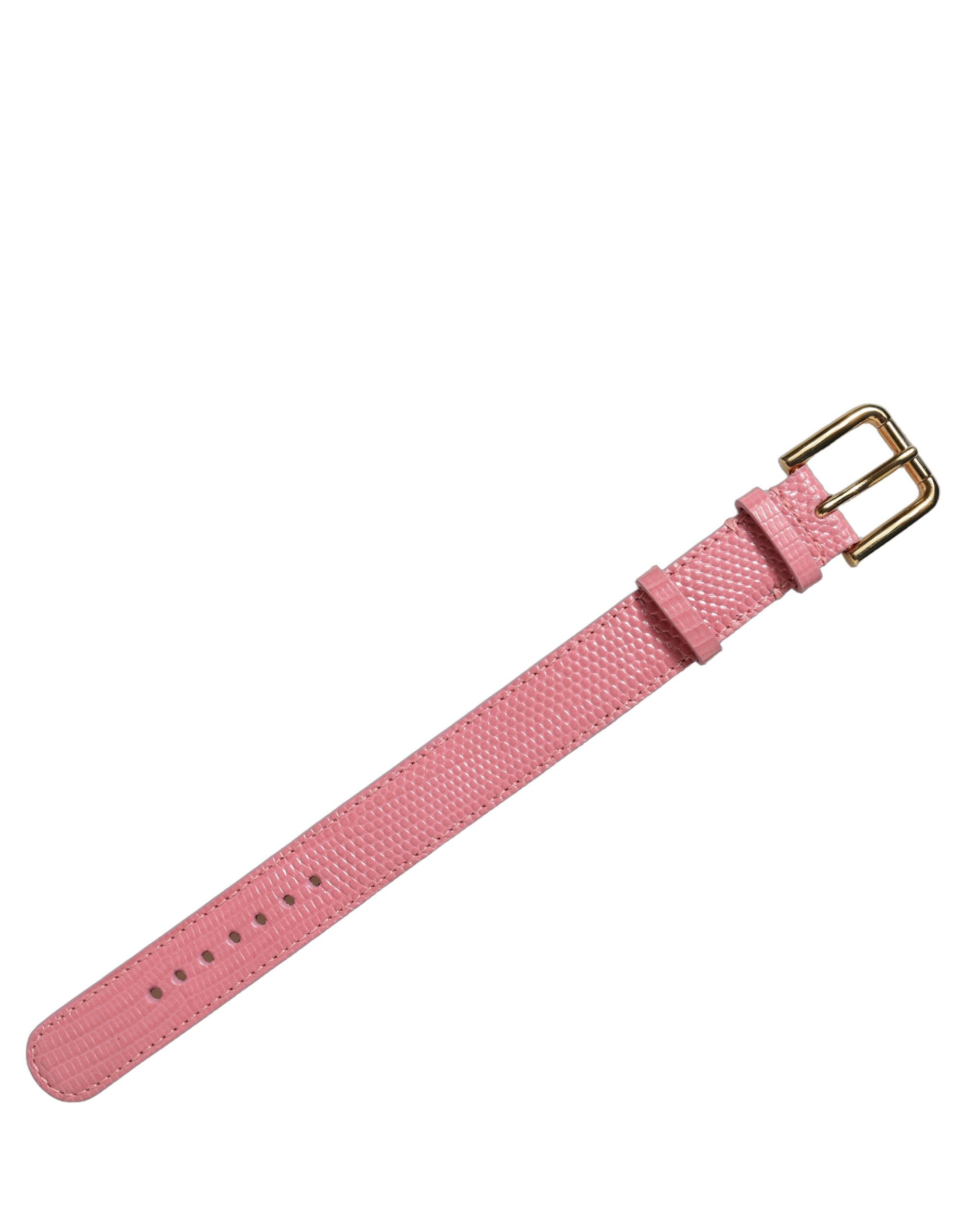 Pink Textured Leather Gold Buckle Belt Strap Bracelet