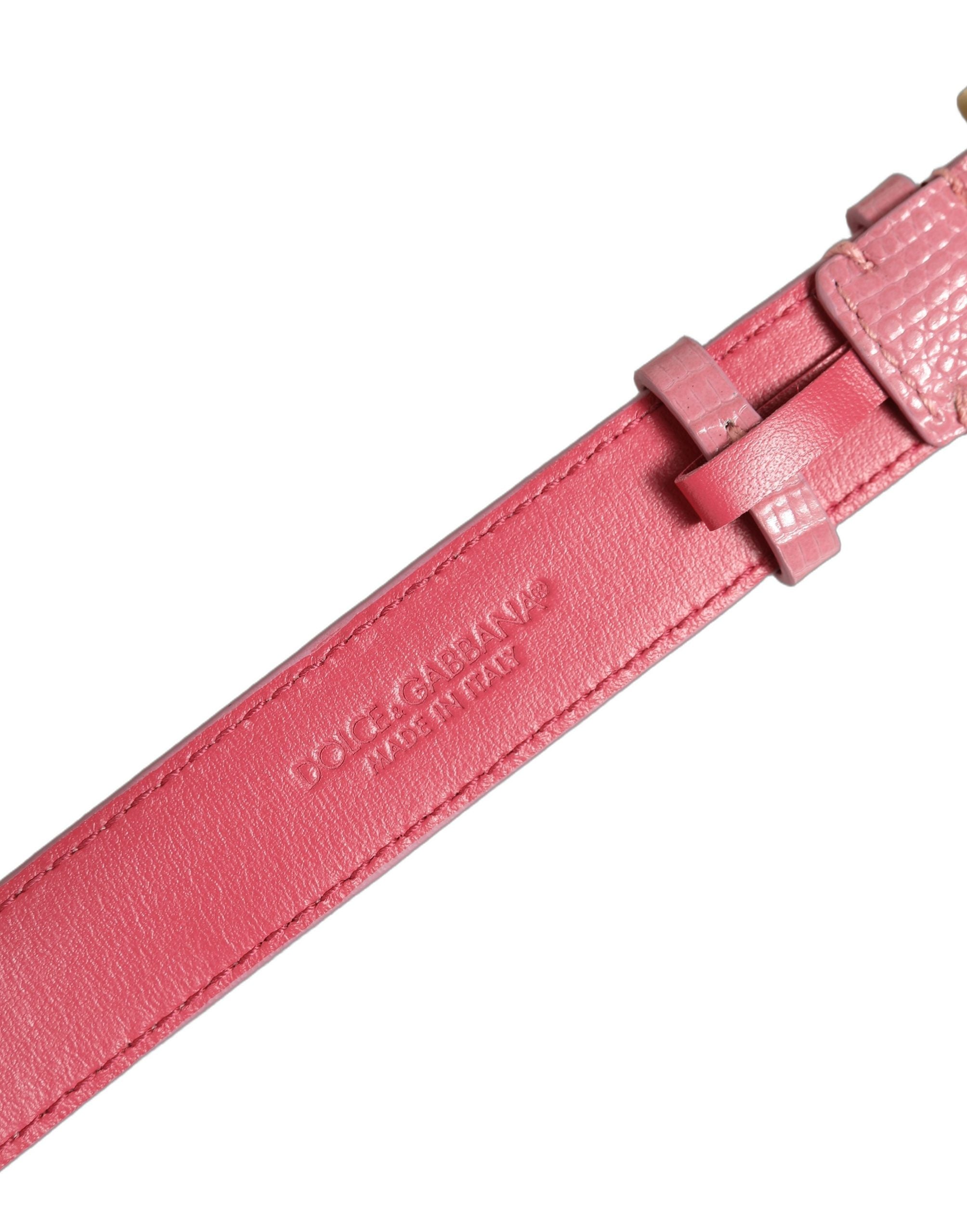 Pink Textured Leather Gold Buckle Belt Strap Bracelet