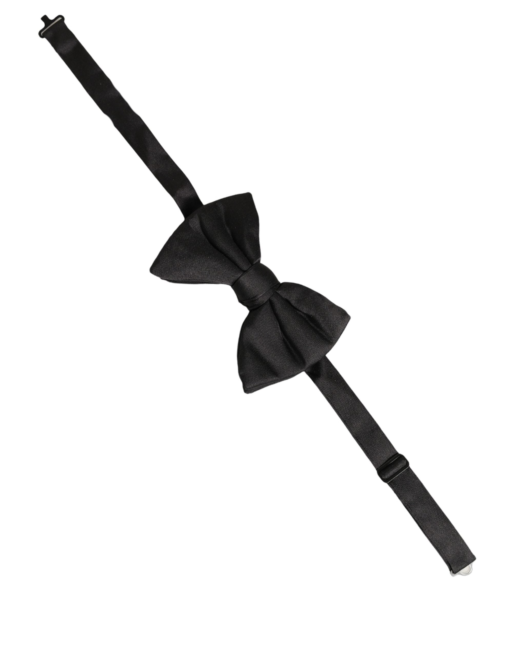 Men Black 100% Silk Adjustable Neck Papillon Bow Tie