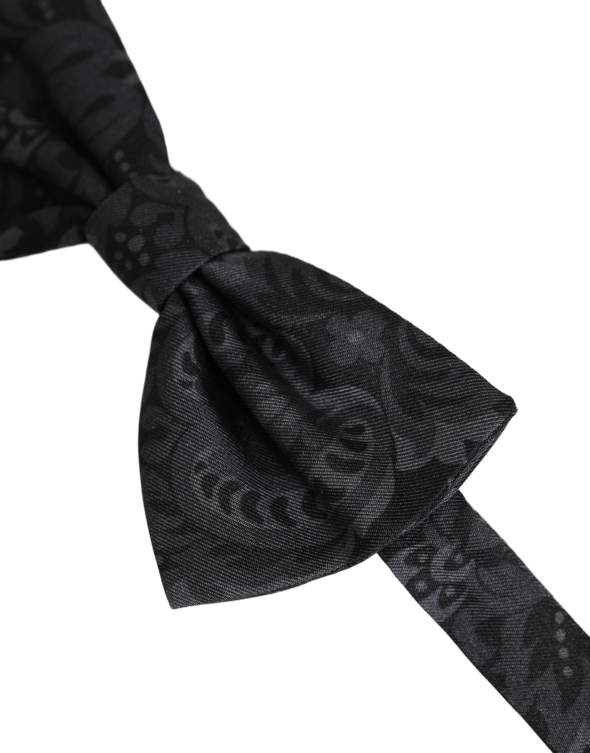 Men Black Paisley SIlk Adjustable Neck Papillon Bow Tie