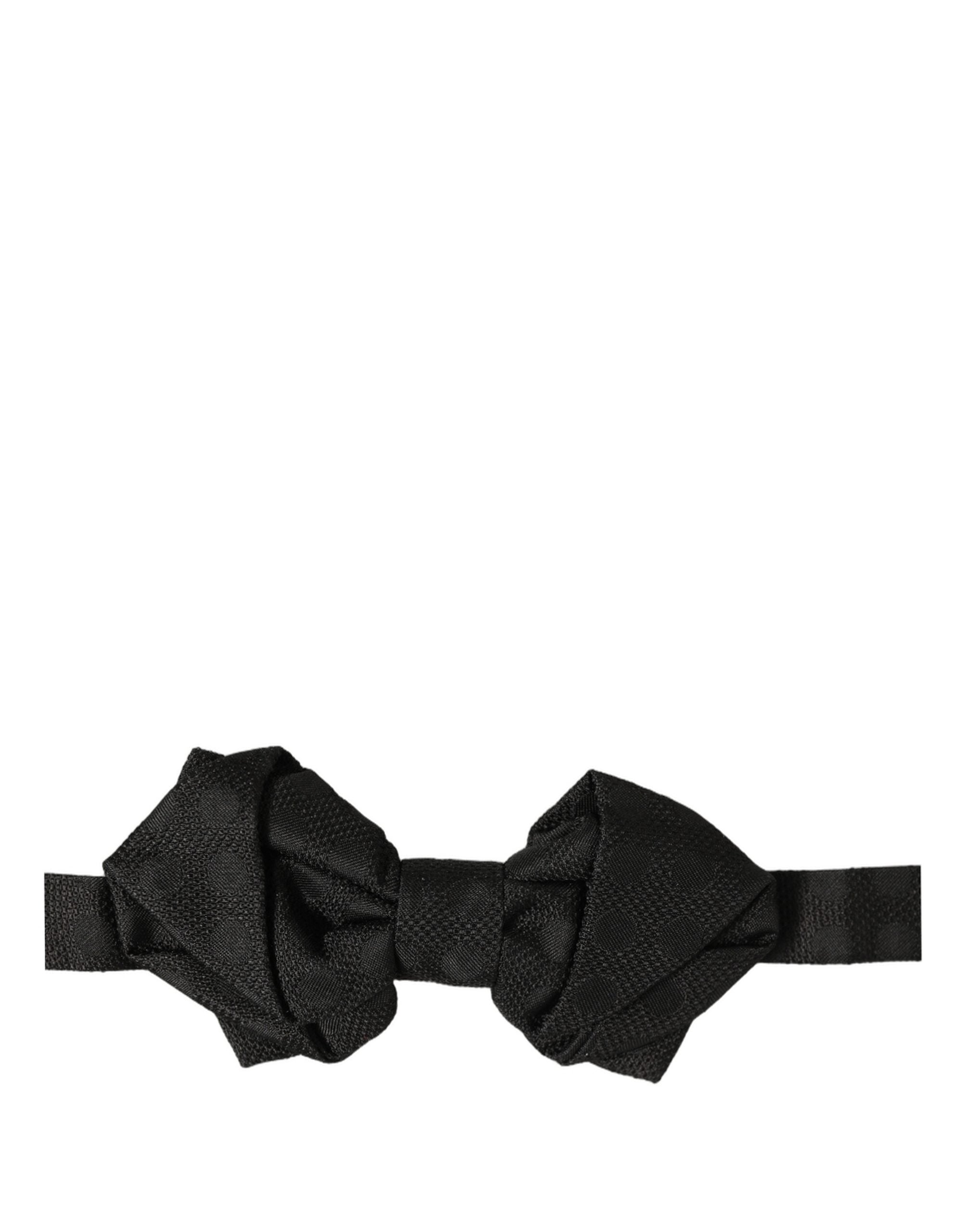 Men Black 100% Silk Adjustable Neck Papillon Bow Tie