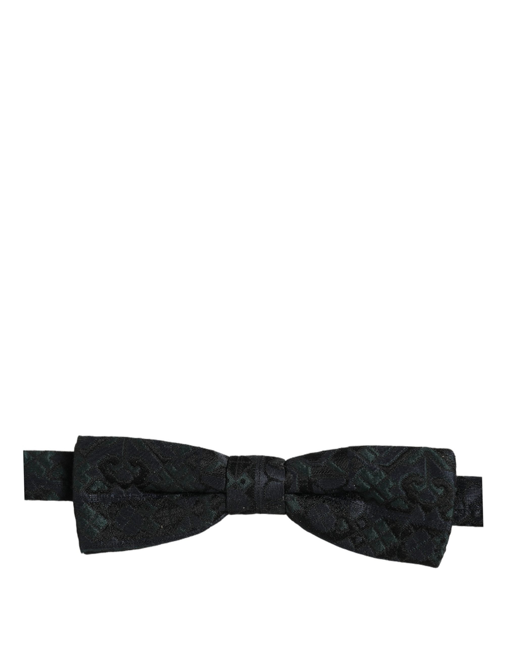 Men Black Green Paisley Adjustable Neck Papillon Bow Tie