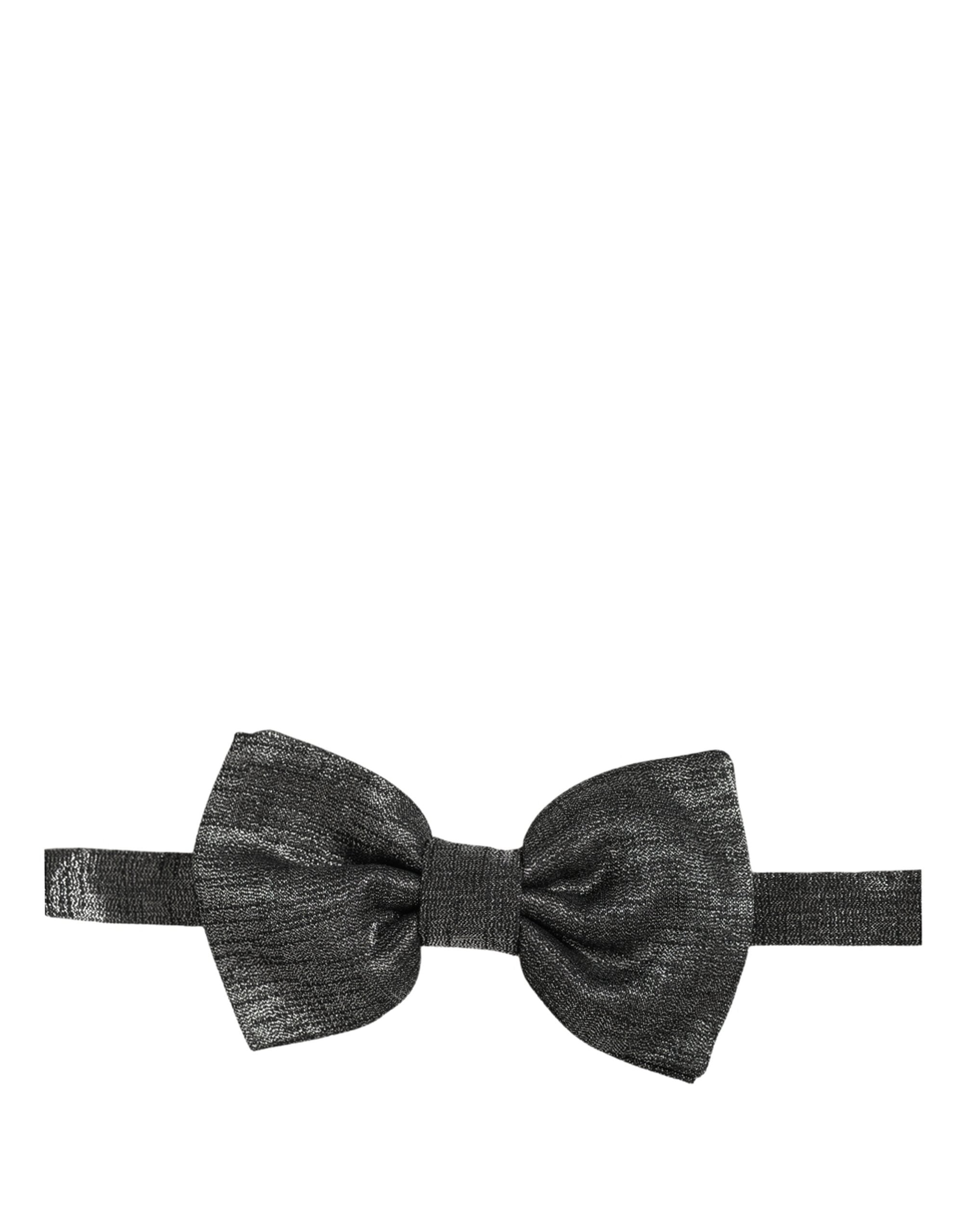 Men Metallic Black Silk Adjustable Neck Papillon Bow Tie