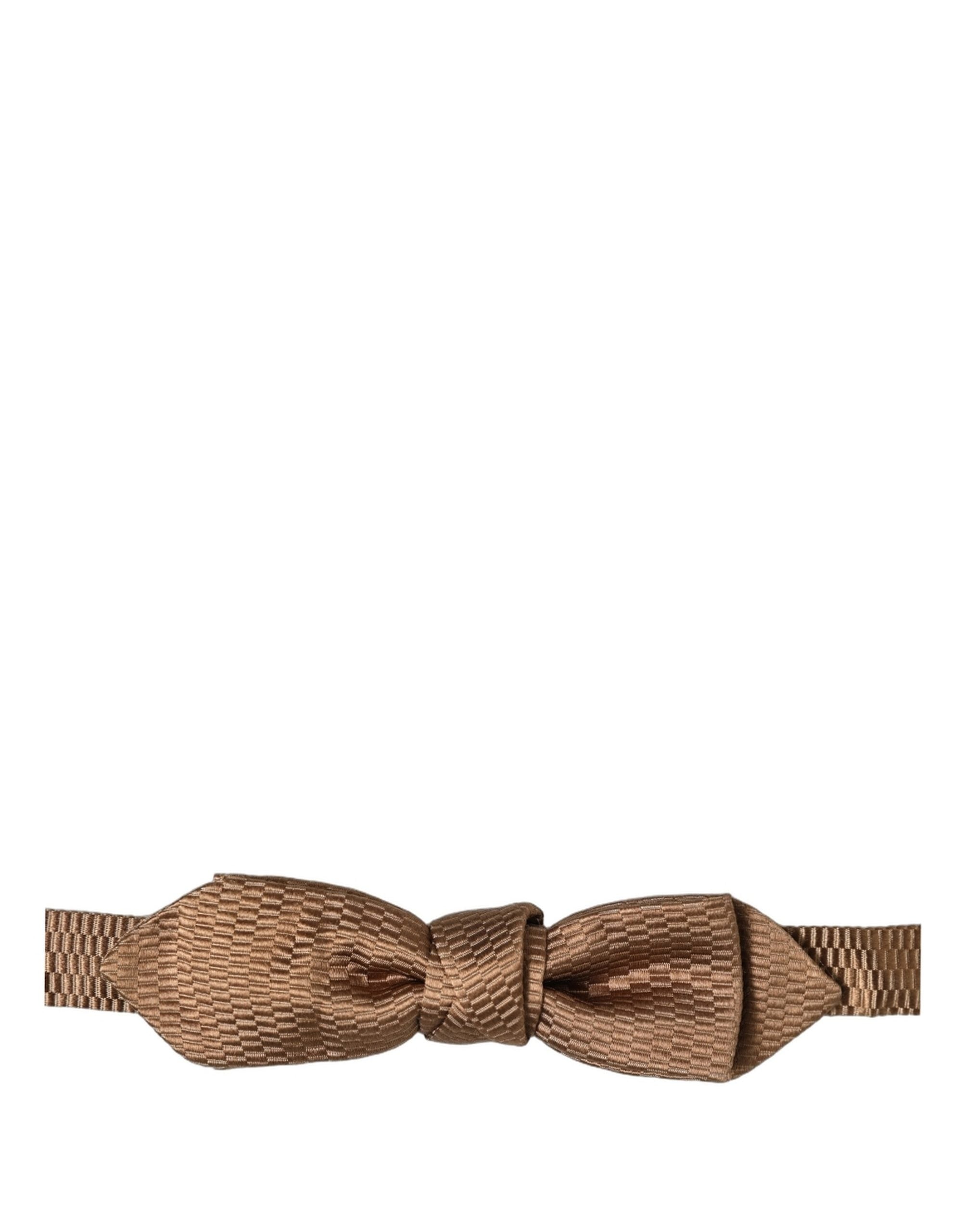 Men Brown Gold Silk Adjustable Neck Papillon Bow Tie