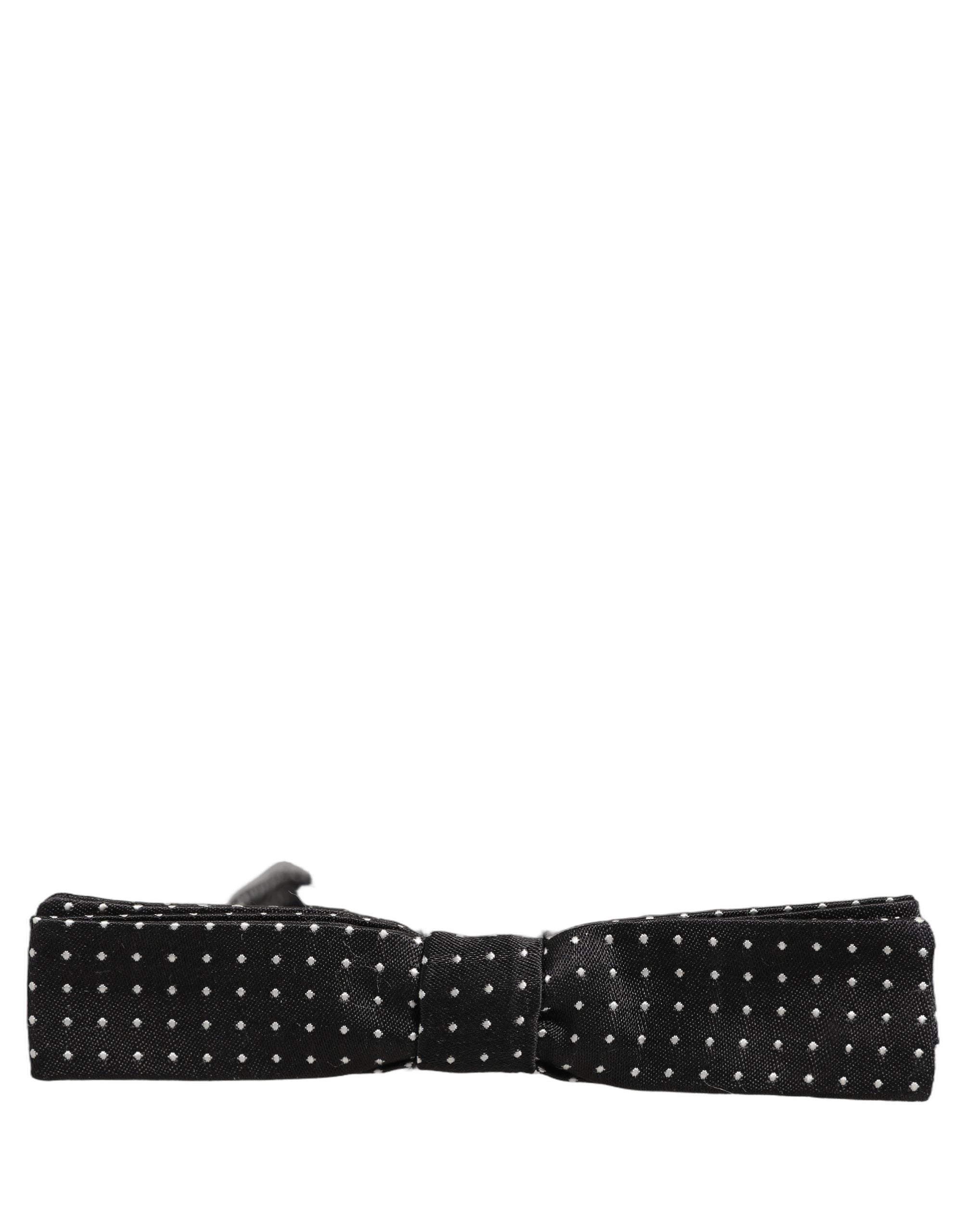 Black White Polka Dot Adjustable Neck Papillon Bow Tie