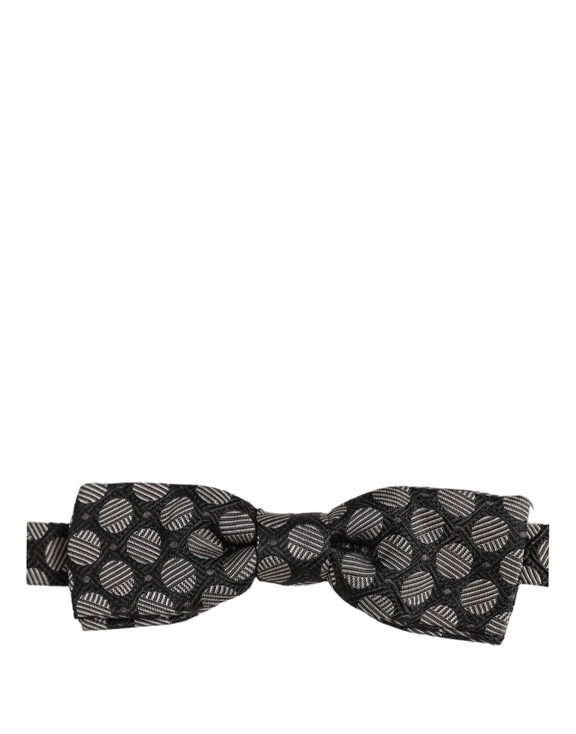 Black White Geometric Silk Adjustable Neck Papillon Bow Tie