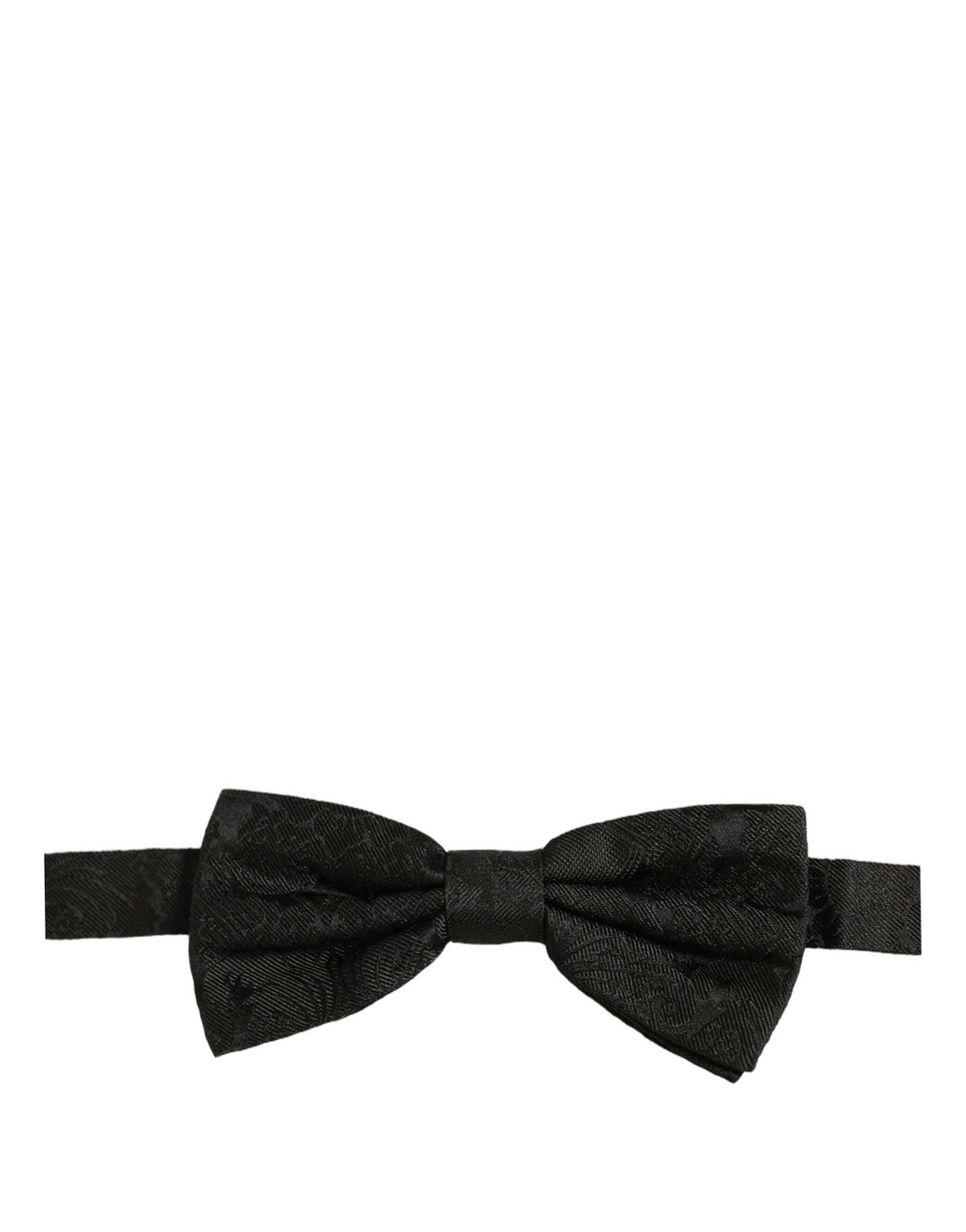 Men Black Paisley Silk Adjustable Neck Papillon Bow Tie