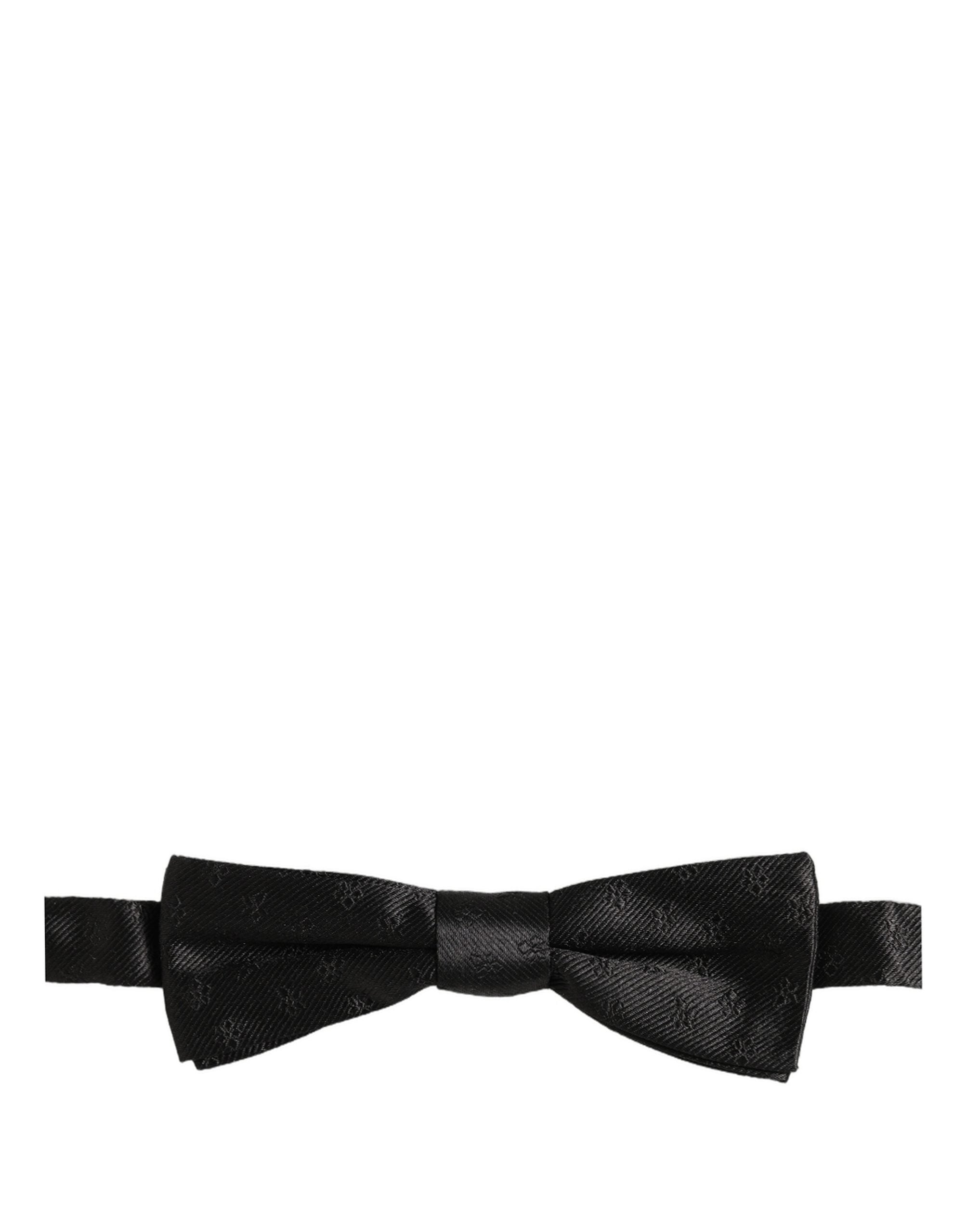 Men Black Floral Silk Adjustable Neck Papillon Bow Tie