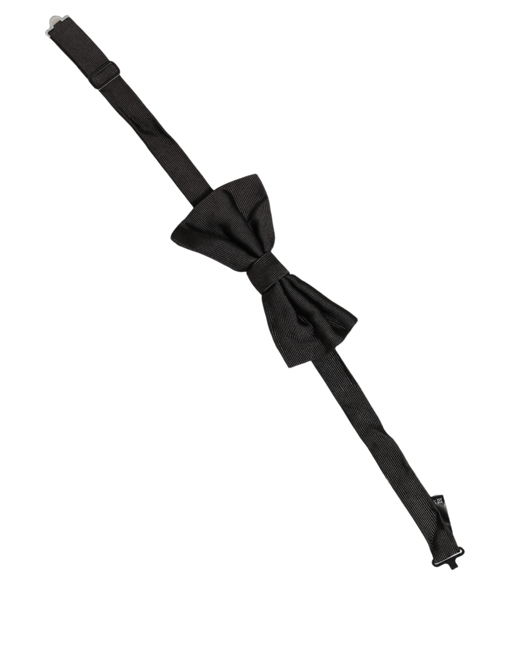 Men Black 100% Silk Adjustable Neck Papillon Bow Tie