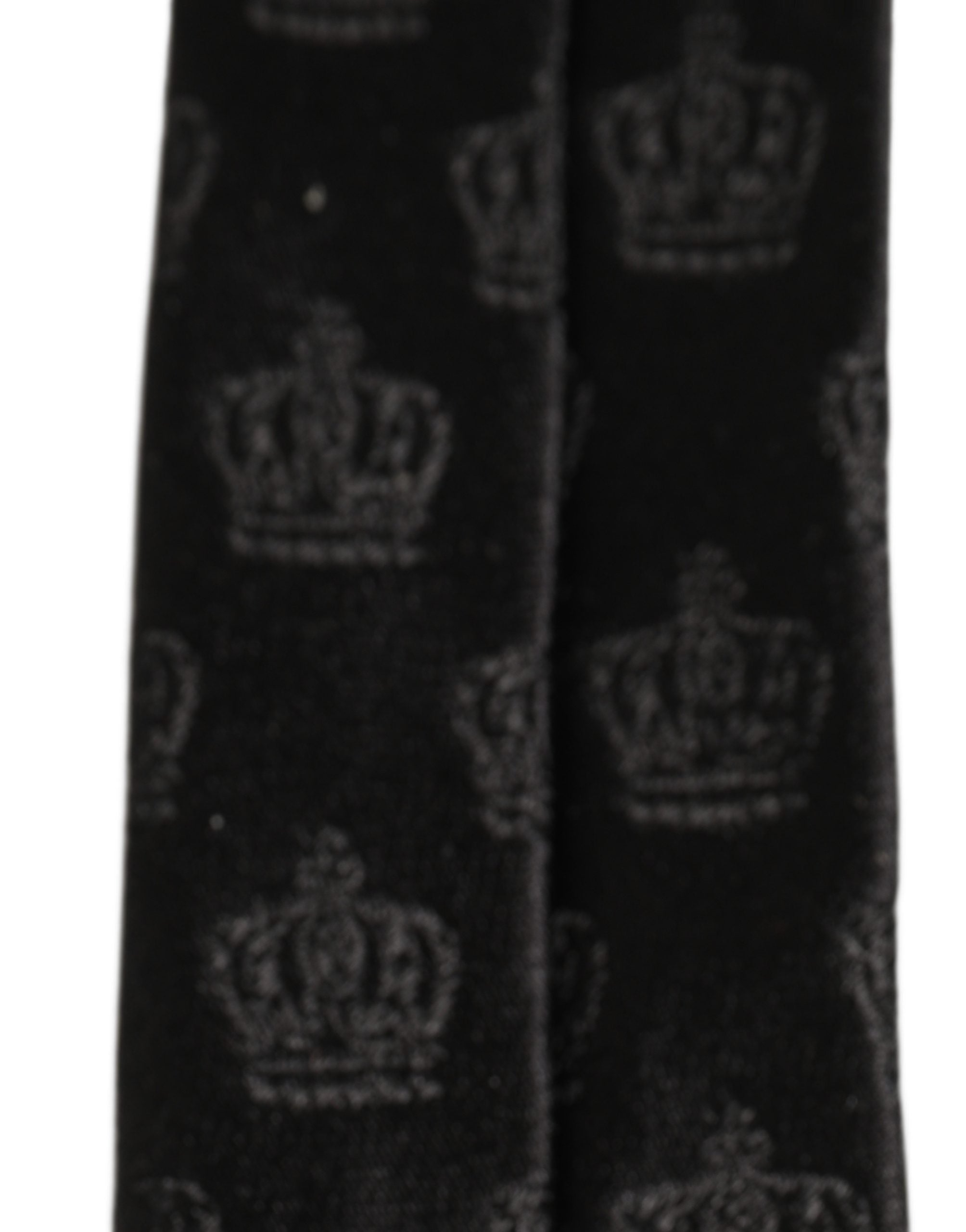Men Black Crown Print Silk Adjustable Tied Necktie Tie