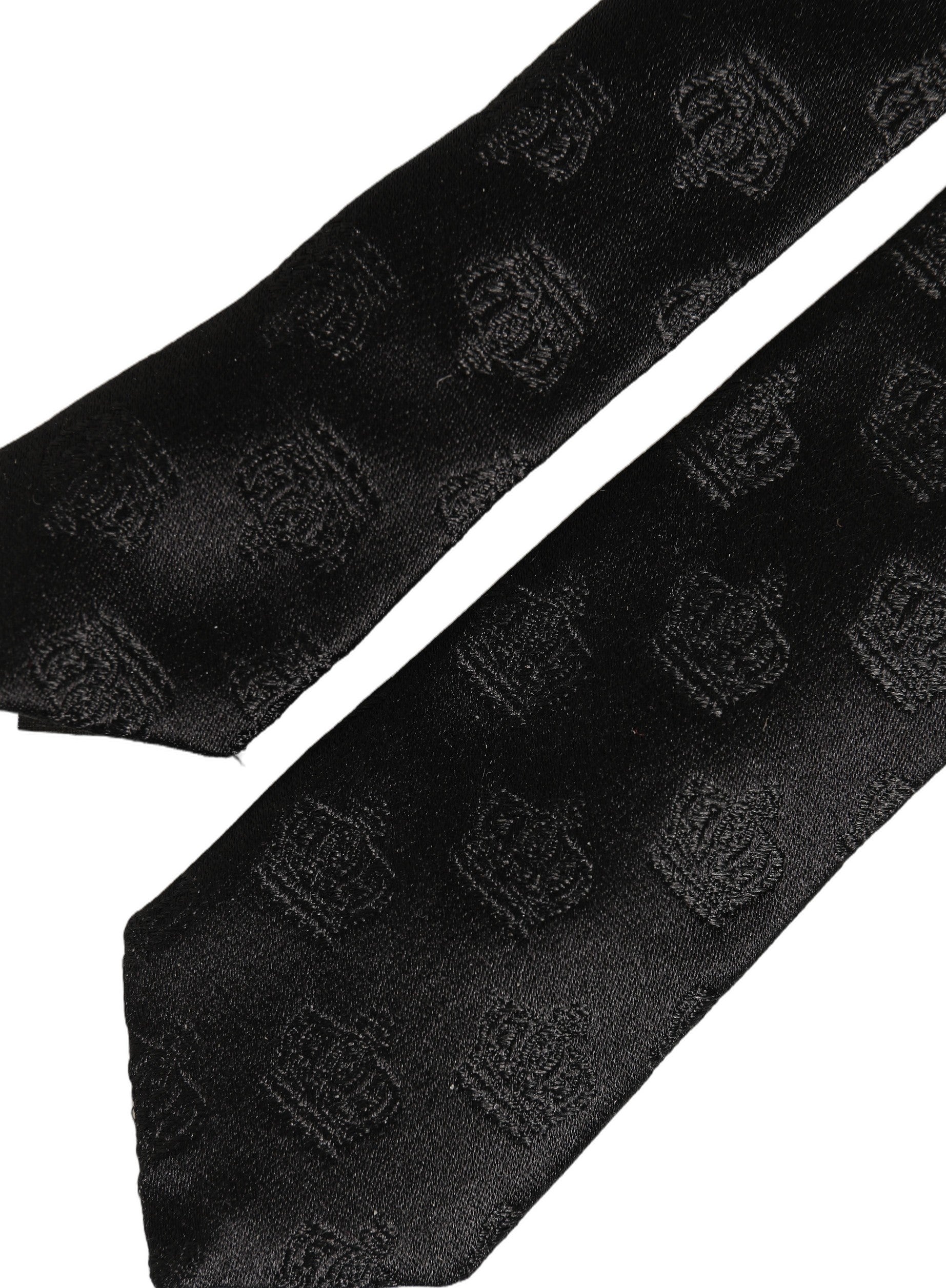 Men Black Crown Print Silk Adjustable Tied Necktie Tie
