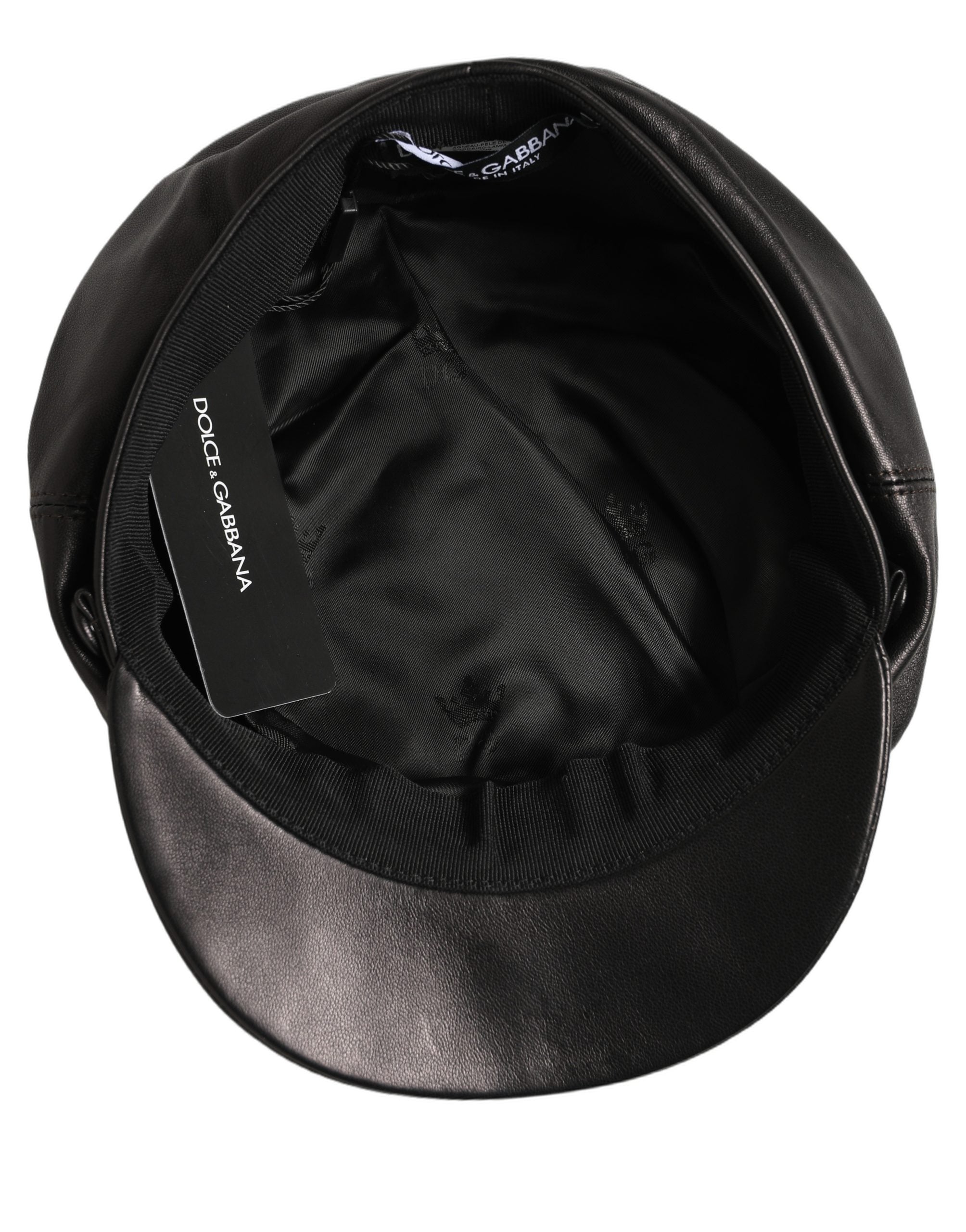 Black Lambskin Leather Newsboy Capello Hat