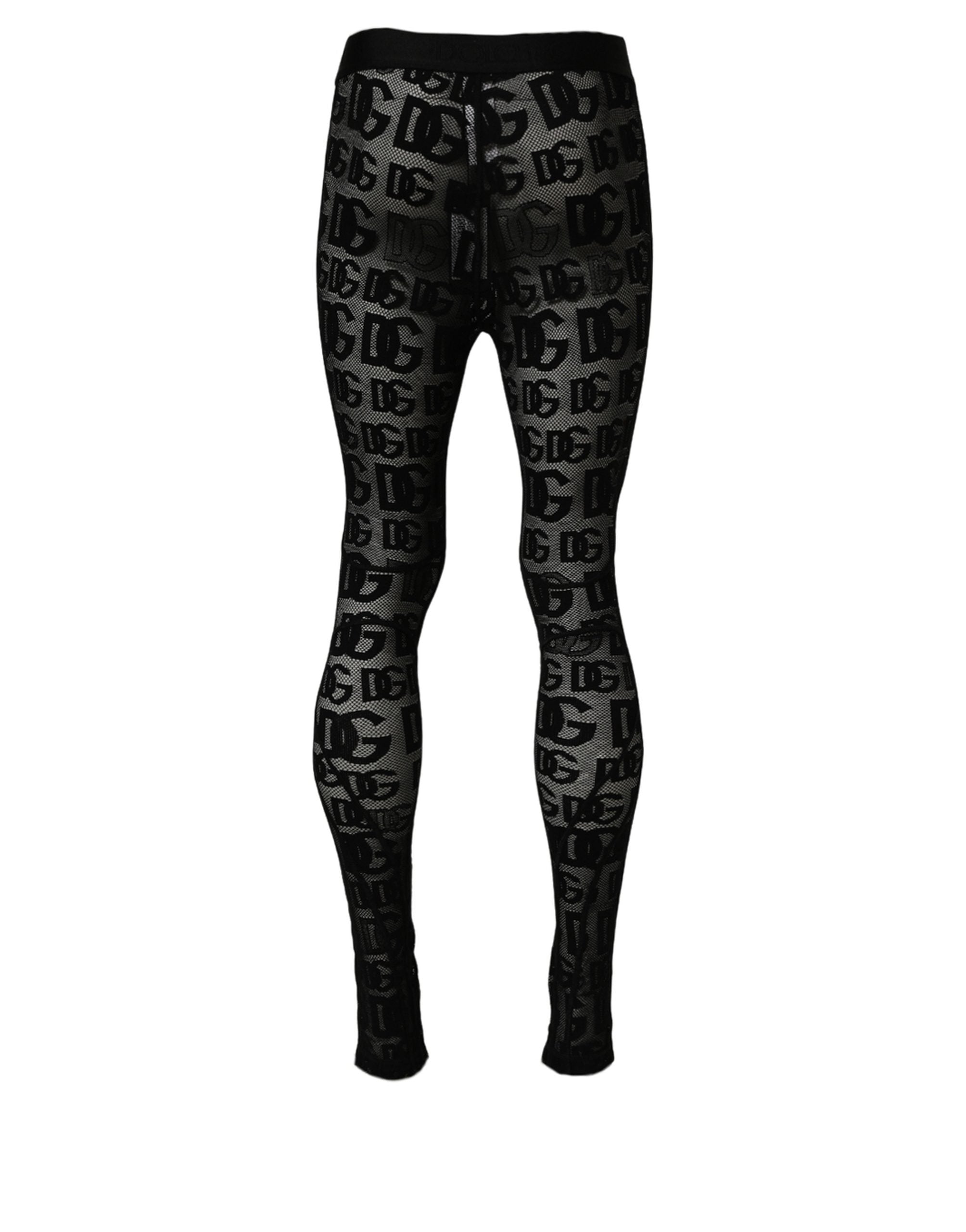 Black All Over Logo Print Sheer Pantyhose Underwear