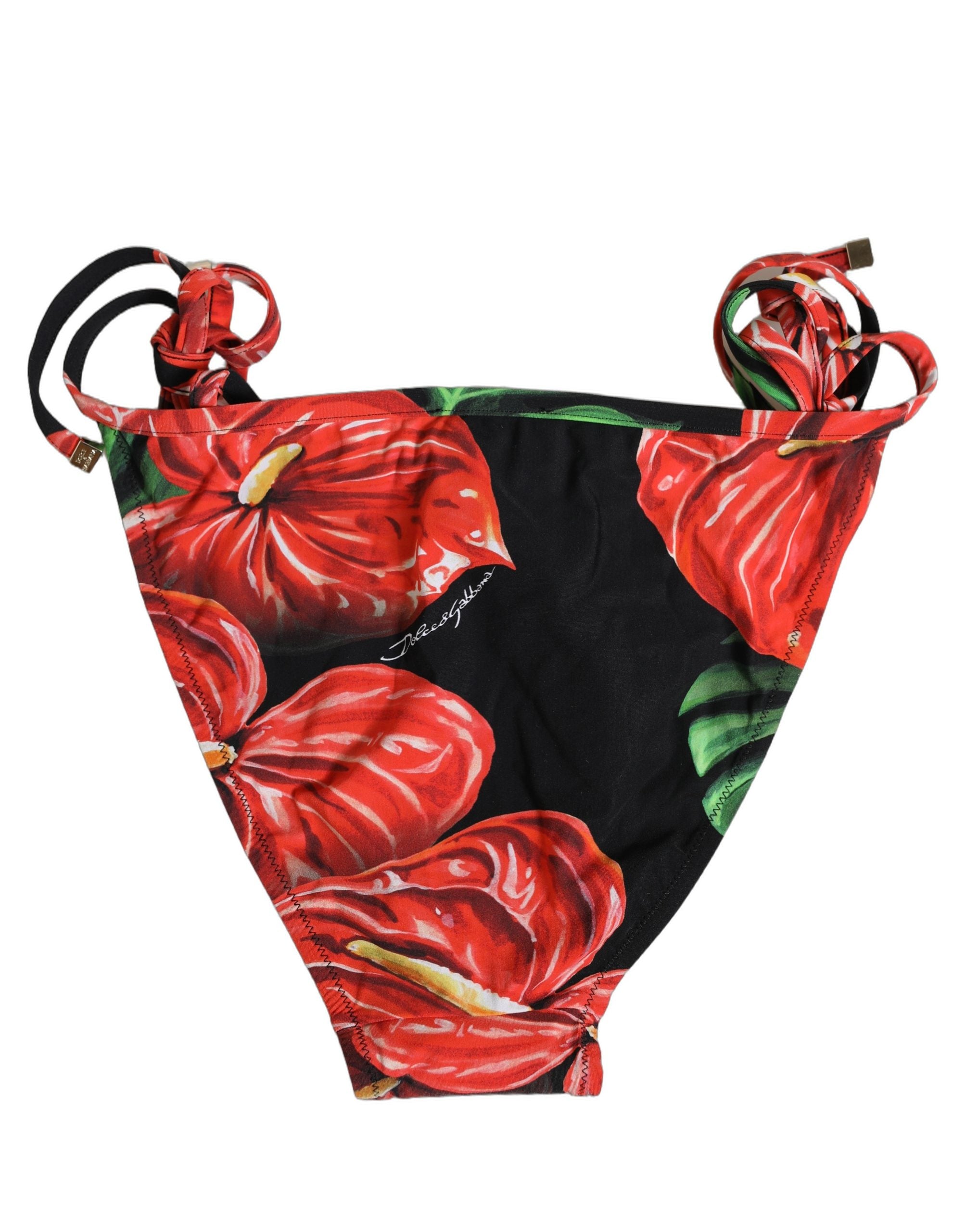Black Floral Print Nylon Beachwear Bikini Bottom