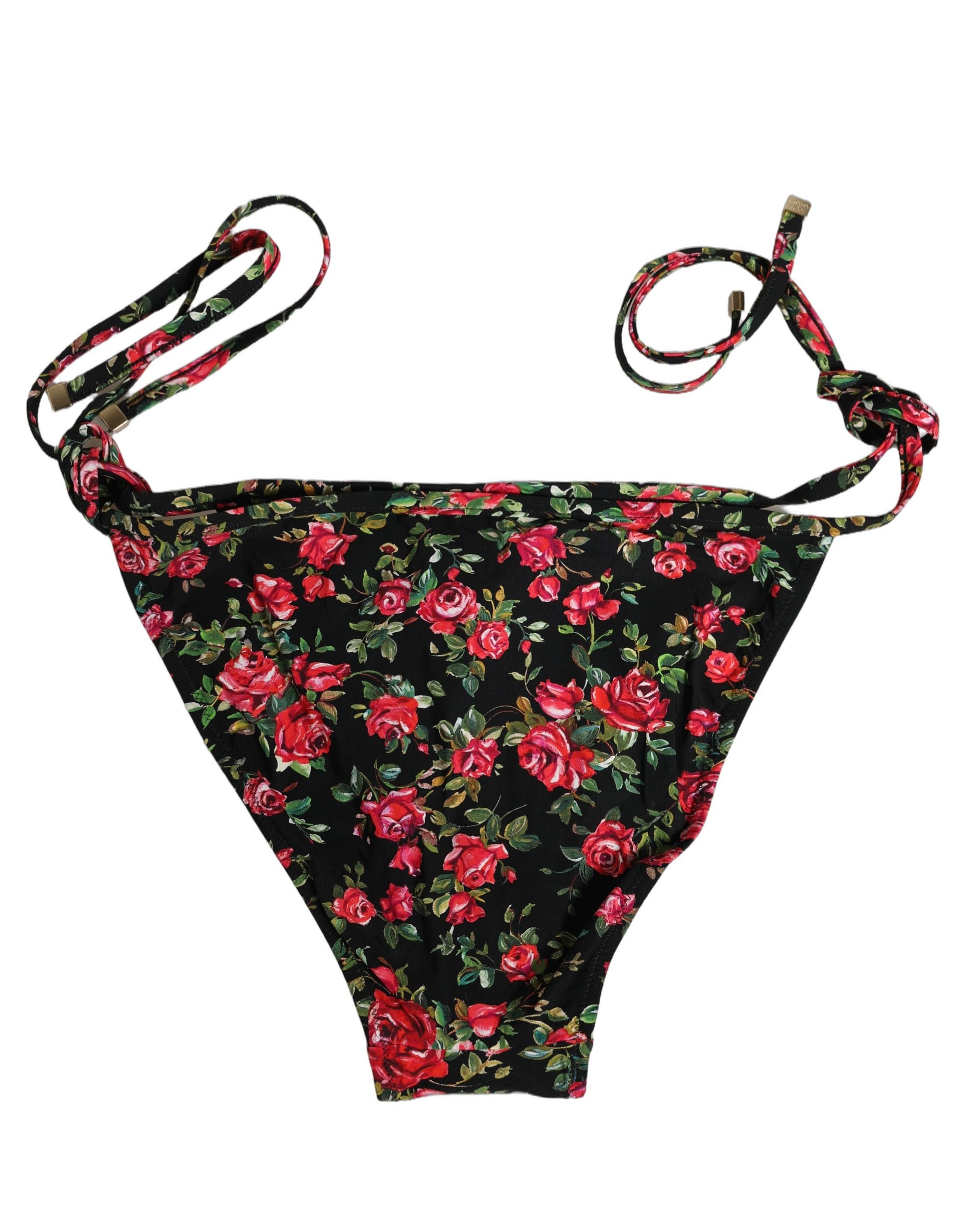 Black Floral Print Nylon Beachwear Bikini Bottom