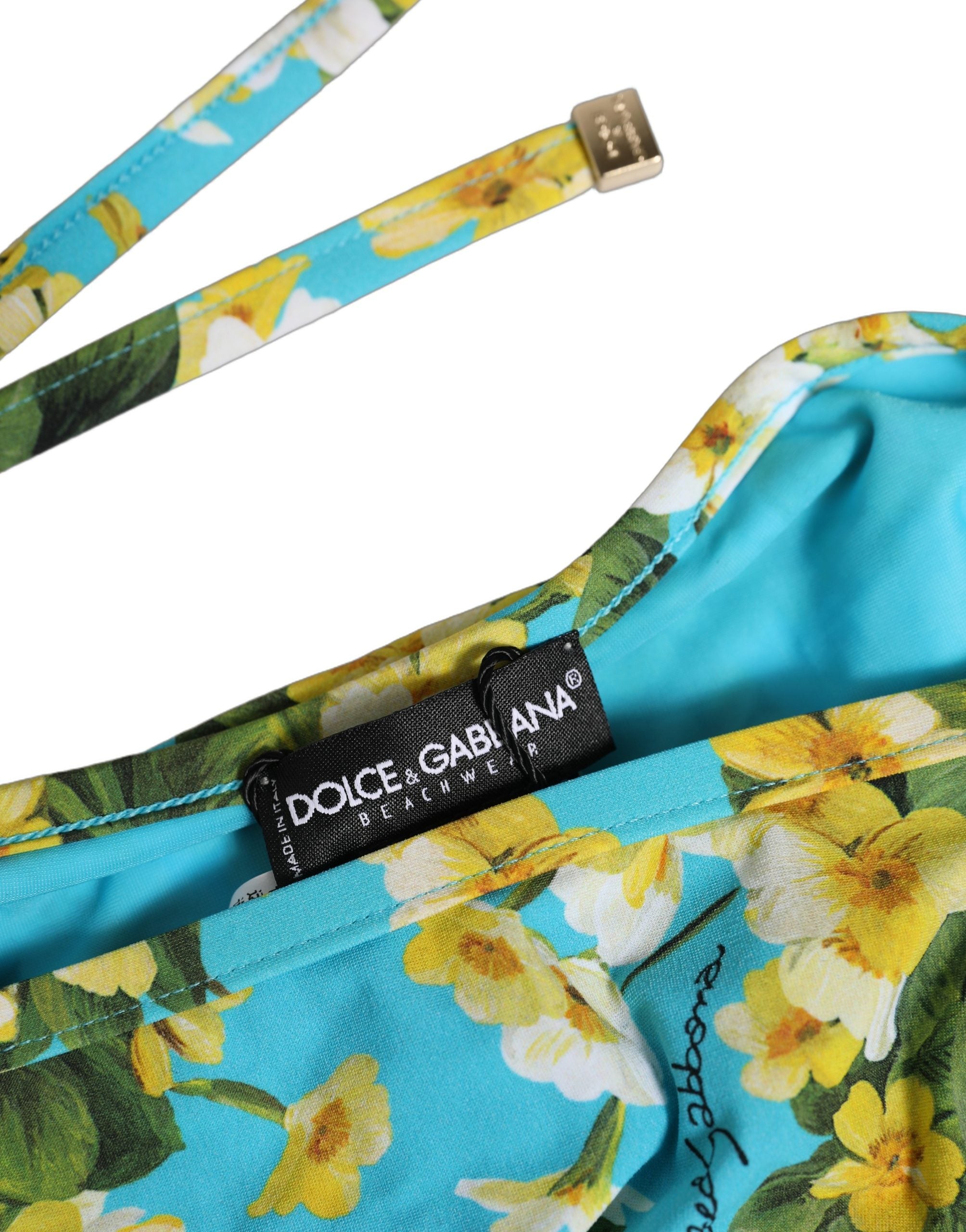 Blue Floral Print Nylon Beachwear Bikini Bottom