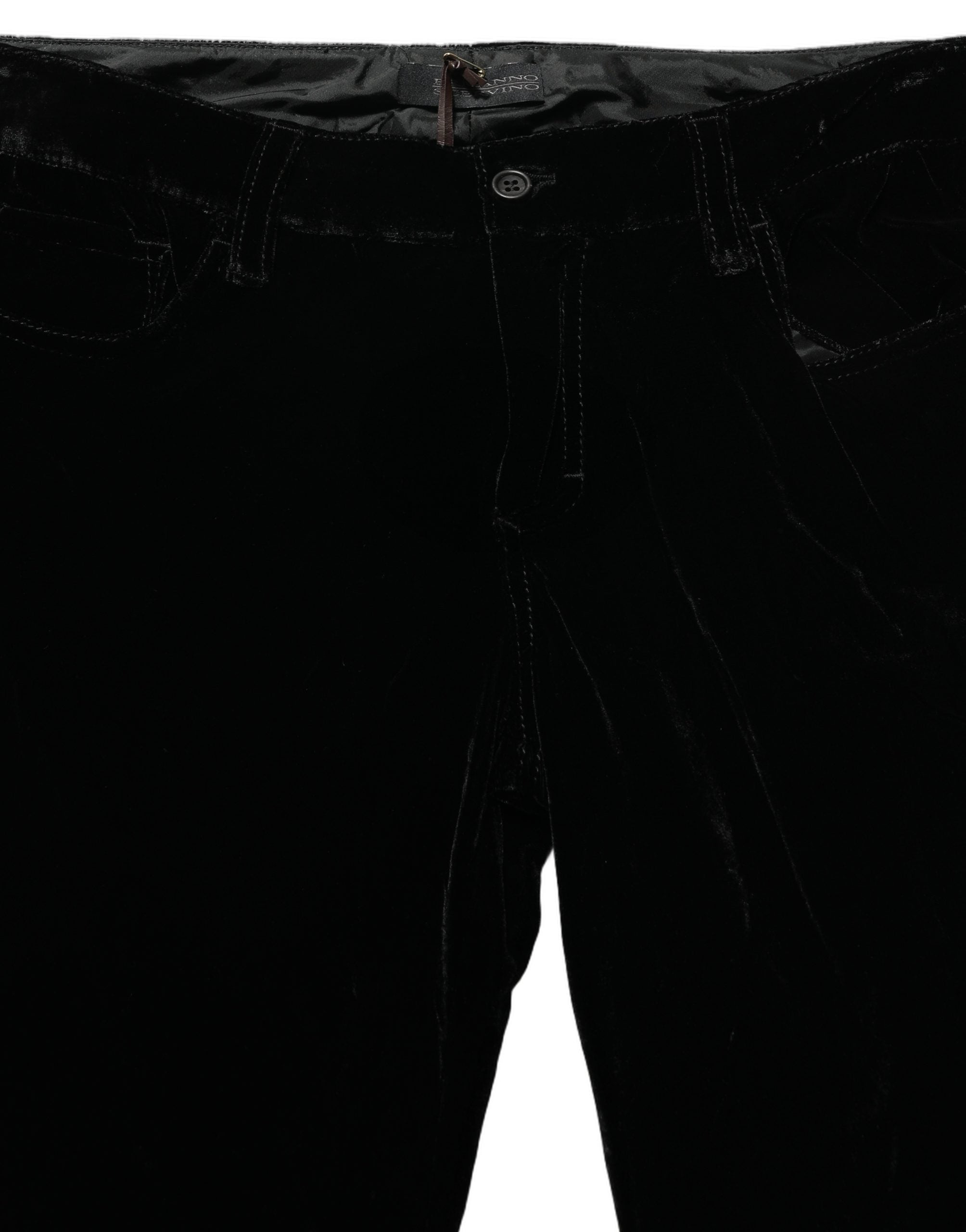 Black Viscose Blend Velvet Slim Fit Pants