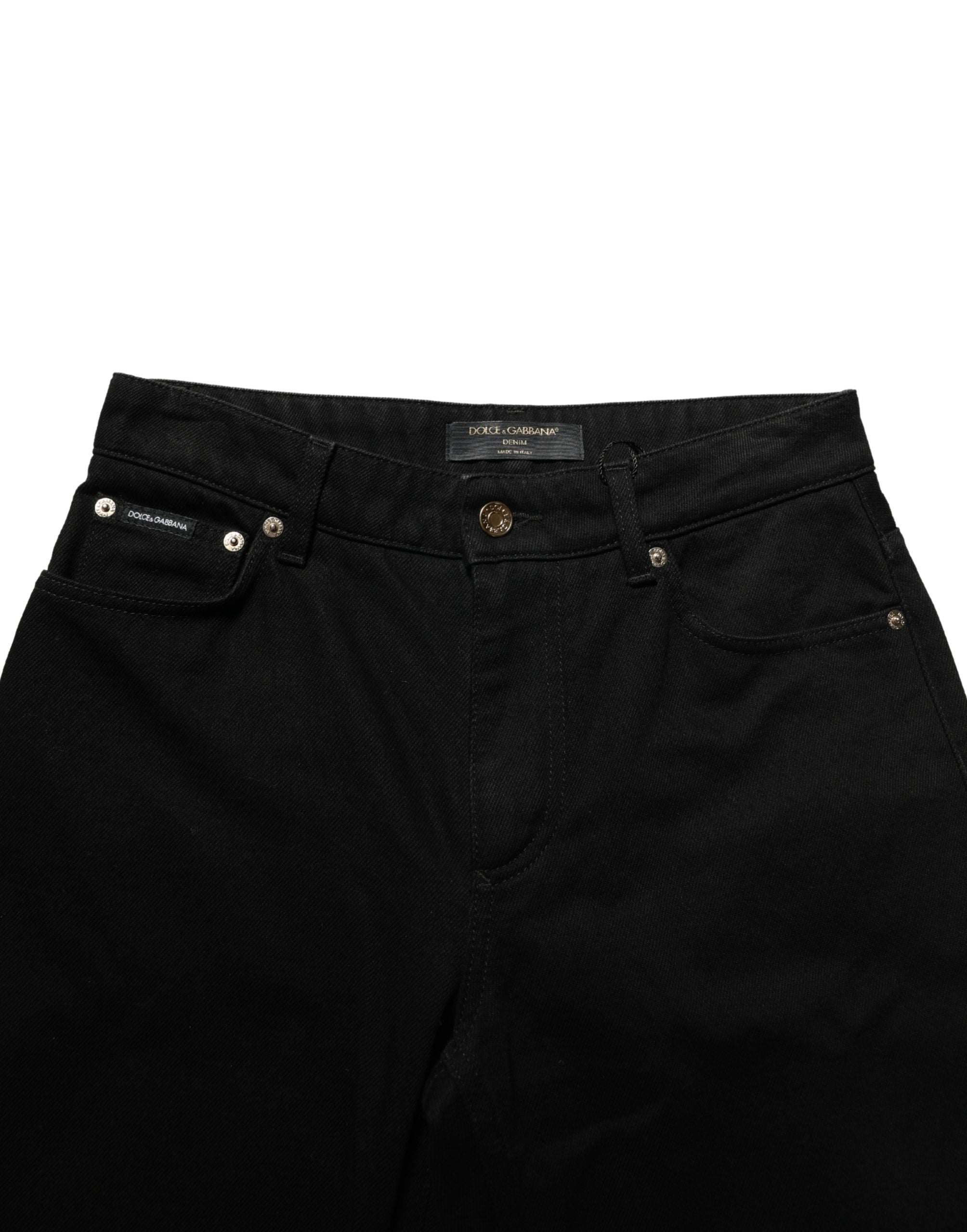 Black Cotton Stretch Straight Denim Jeans