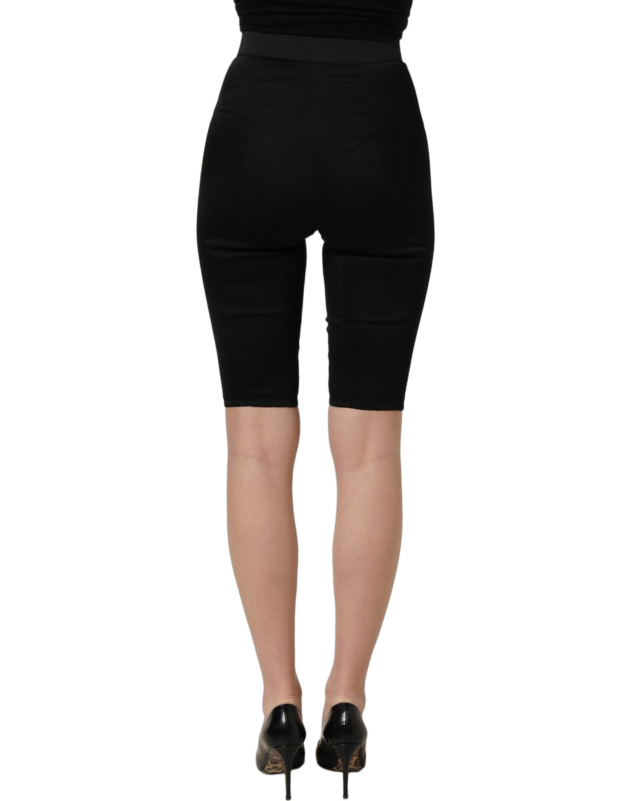 Black Nylon HighWaist Elastic Waistband Shorts