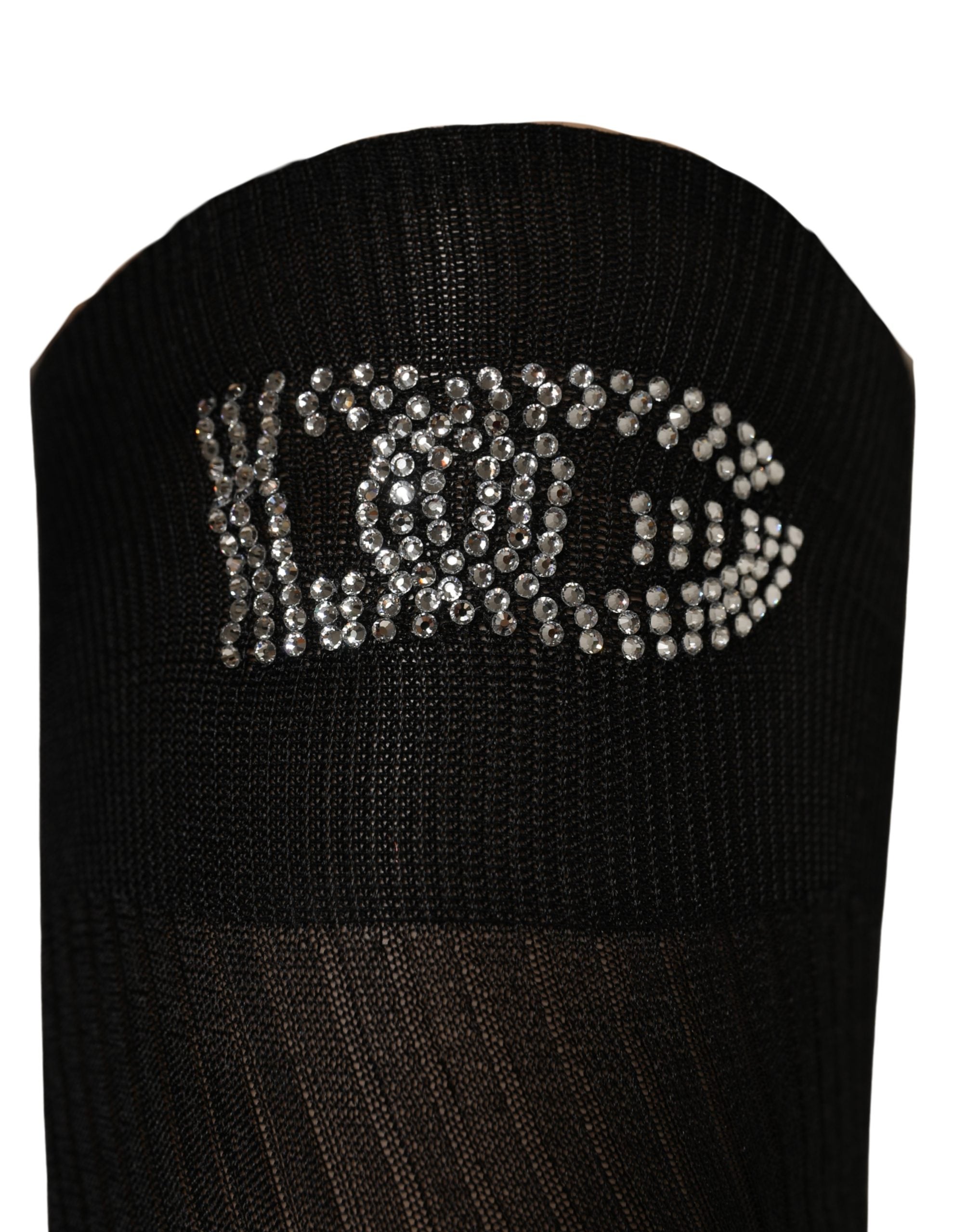Black DG Logo Rhinestones Stretch Thigh High Socks
