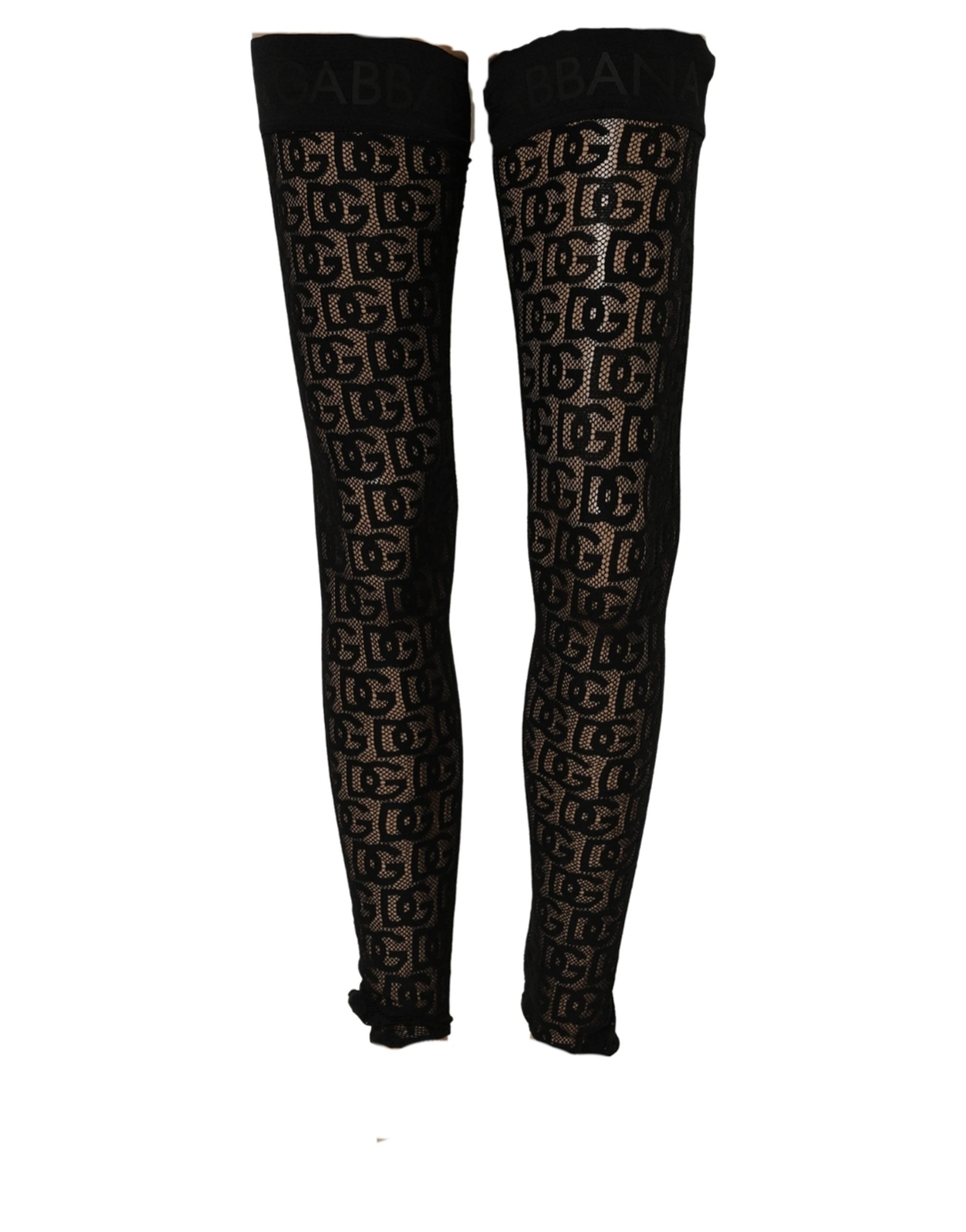Black DG Logo Sheer Nylon Thigh High Socks