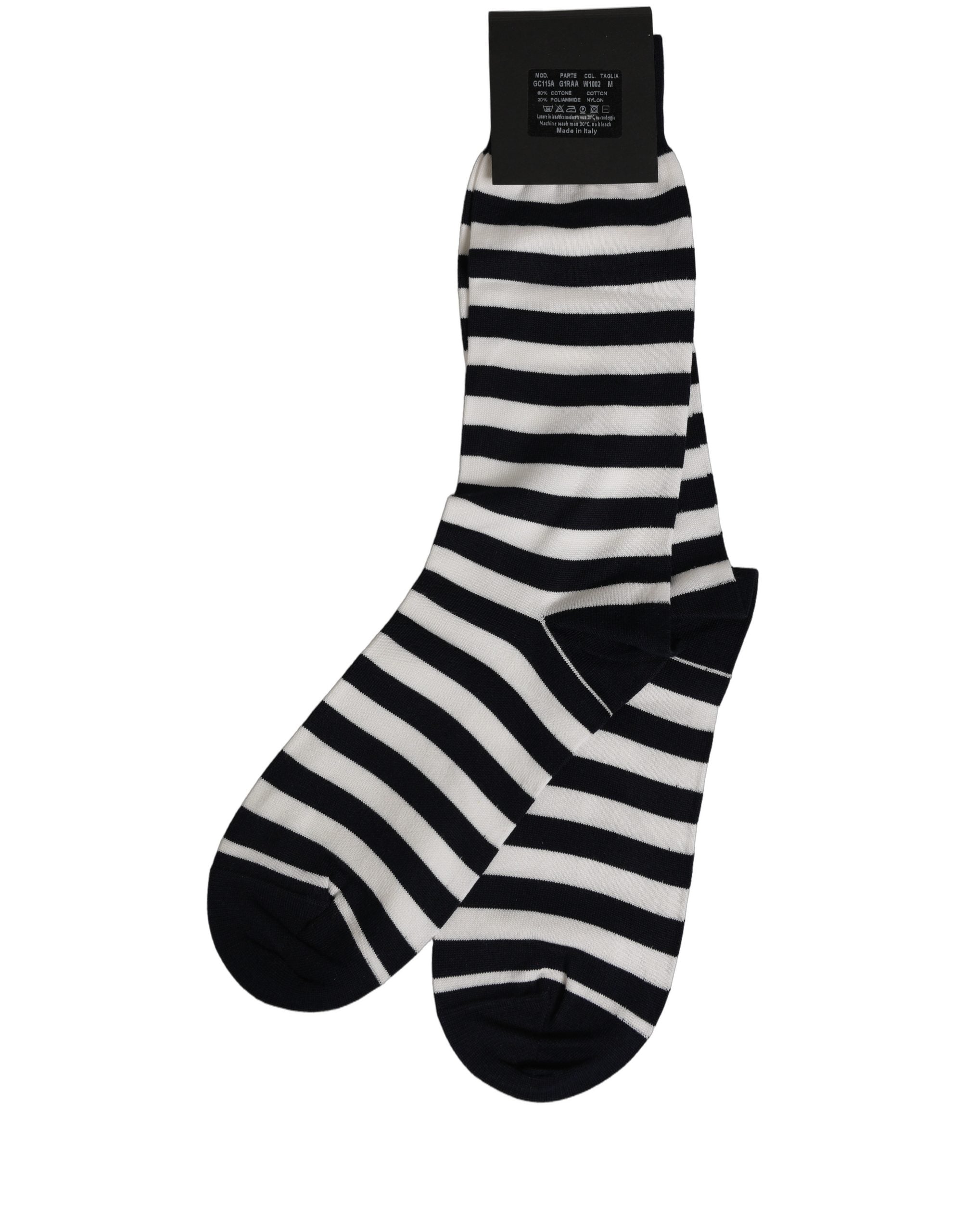 Black White Stripes Cotton Mid Calf Accessory Socks