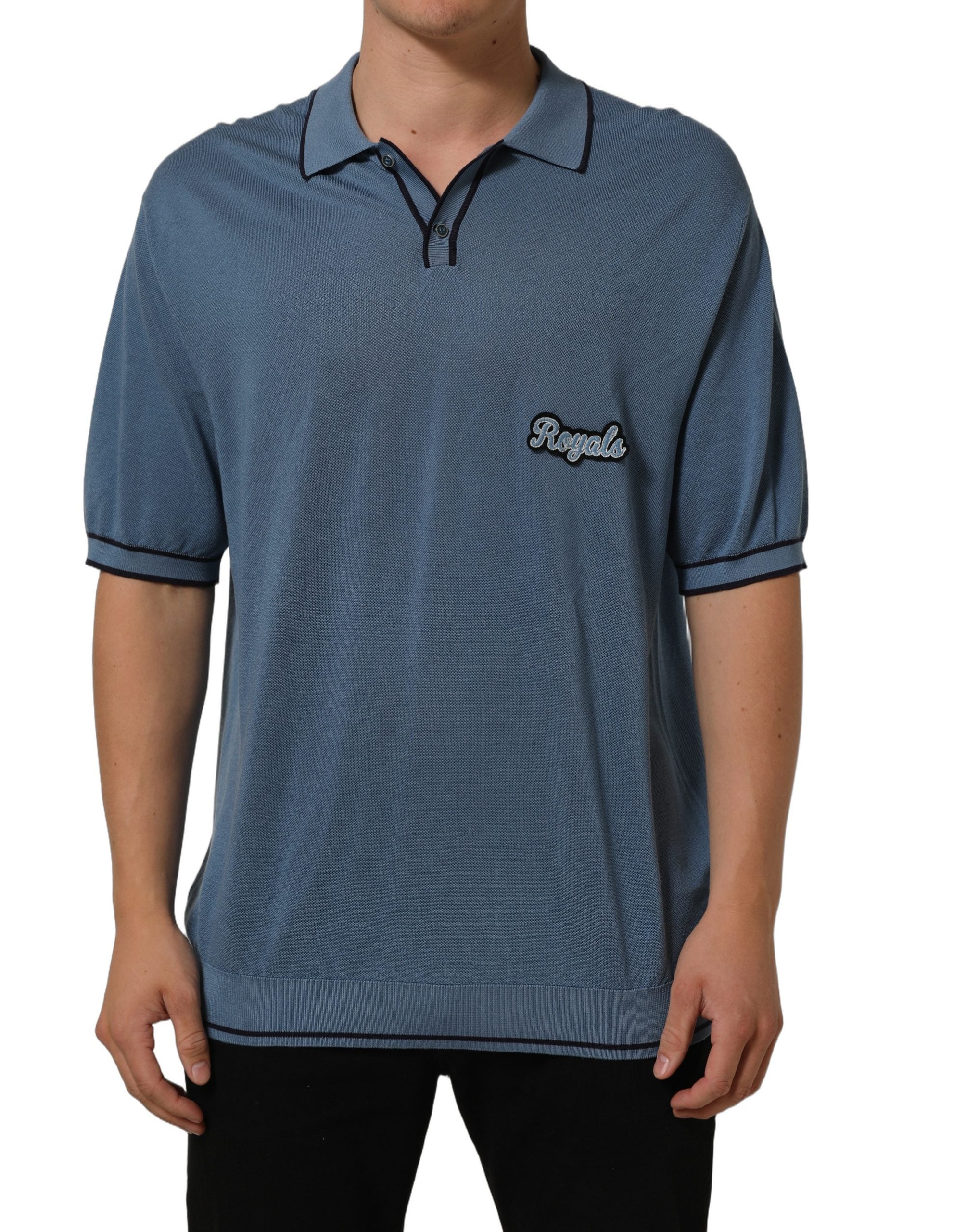 Blue Cotton Collared Short Sleeves T-shirt