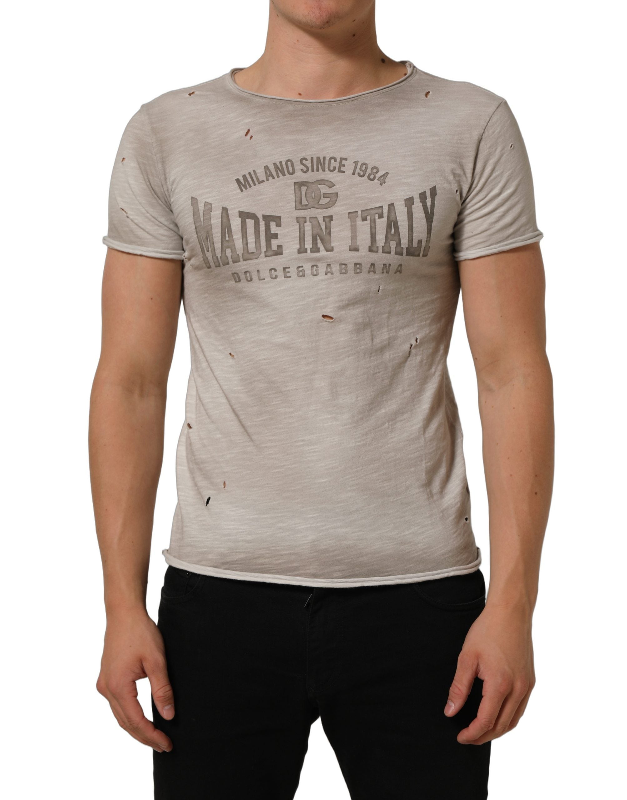 Light Gray Graphic Print Distressed T-shirt