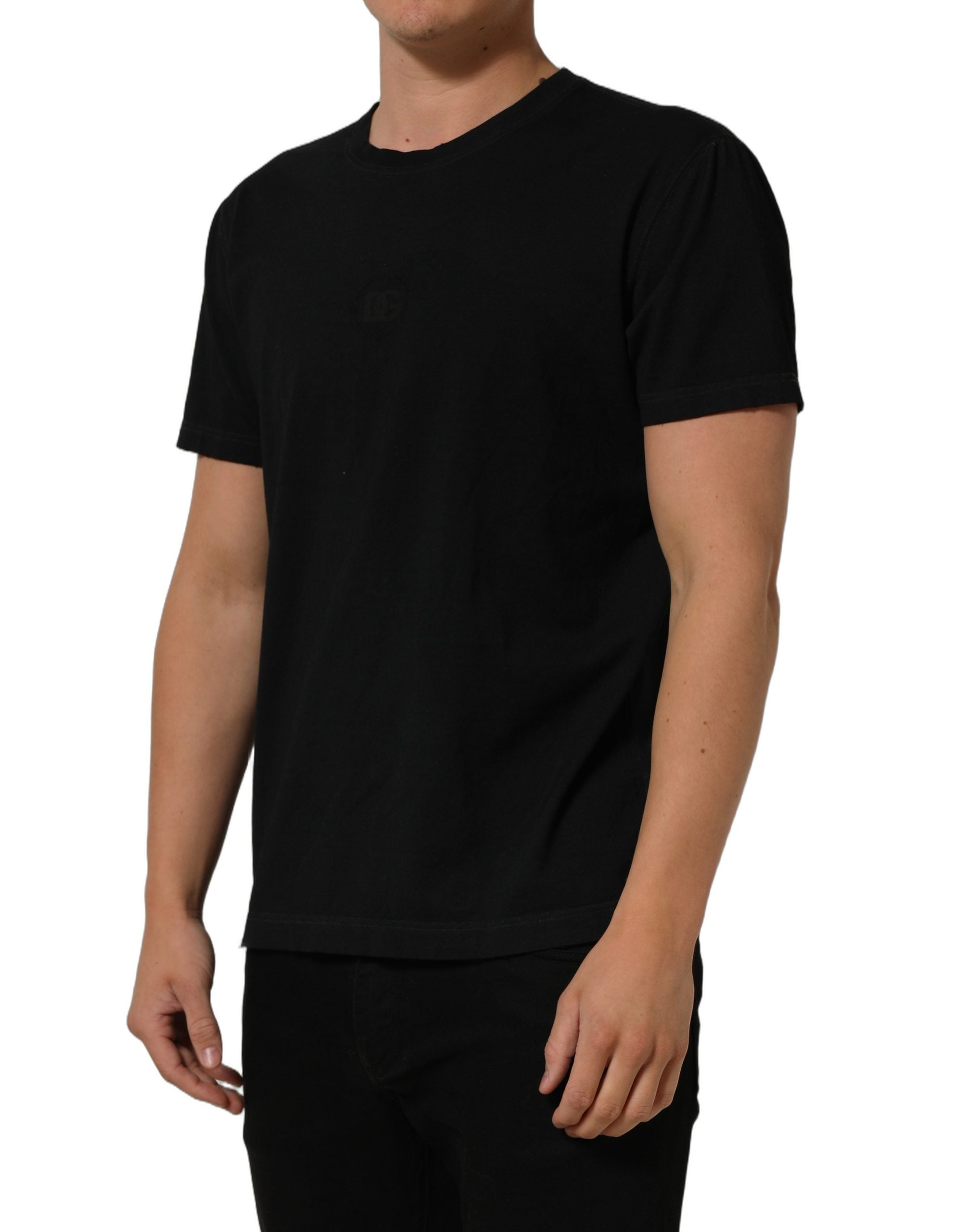 Black Cotton Short Sleeve Crew Neck T-shirt