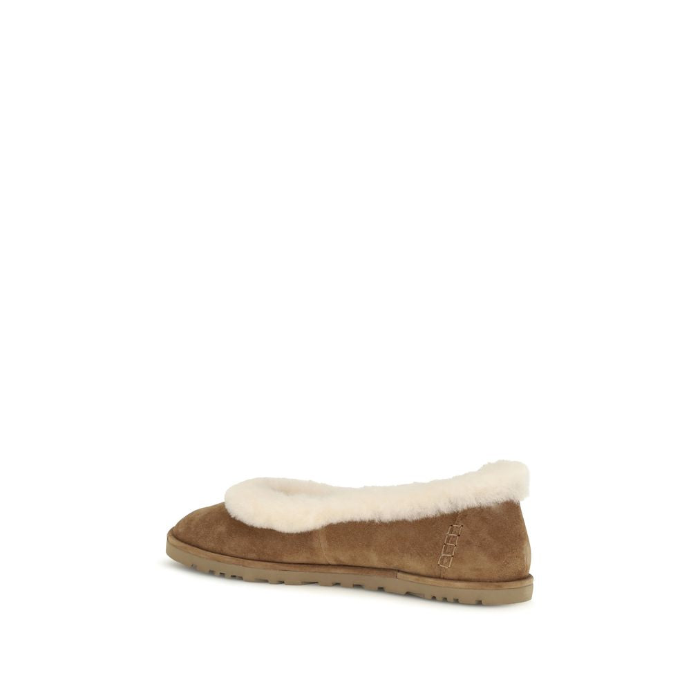 Beige Suede Leather Ballet Flats